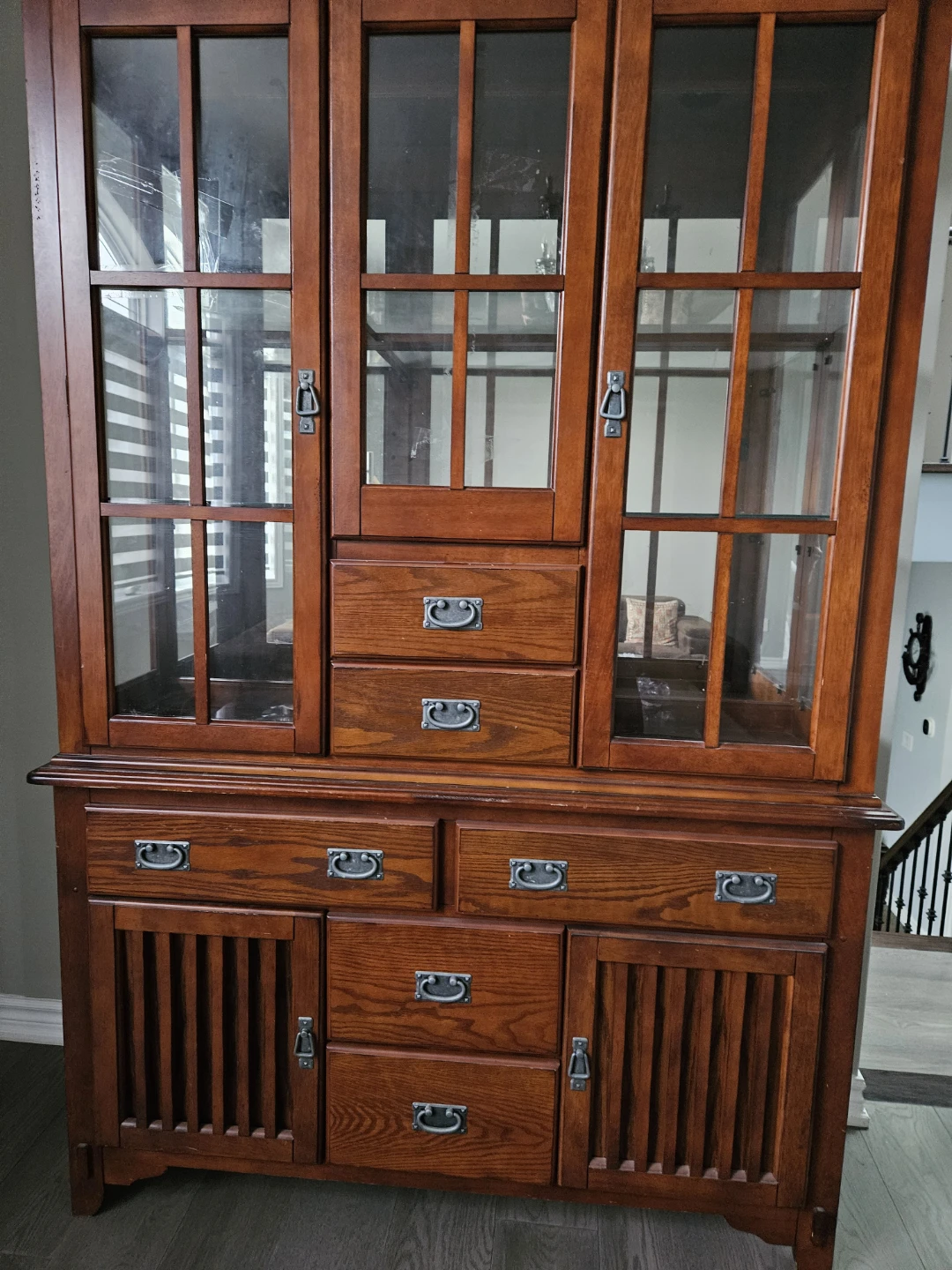 Solid Wood China Cabinet with Glass Doors and Drawers
