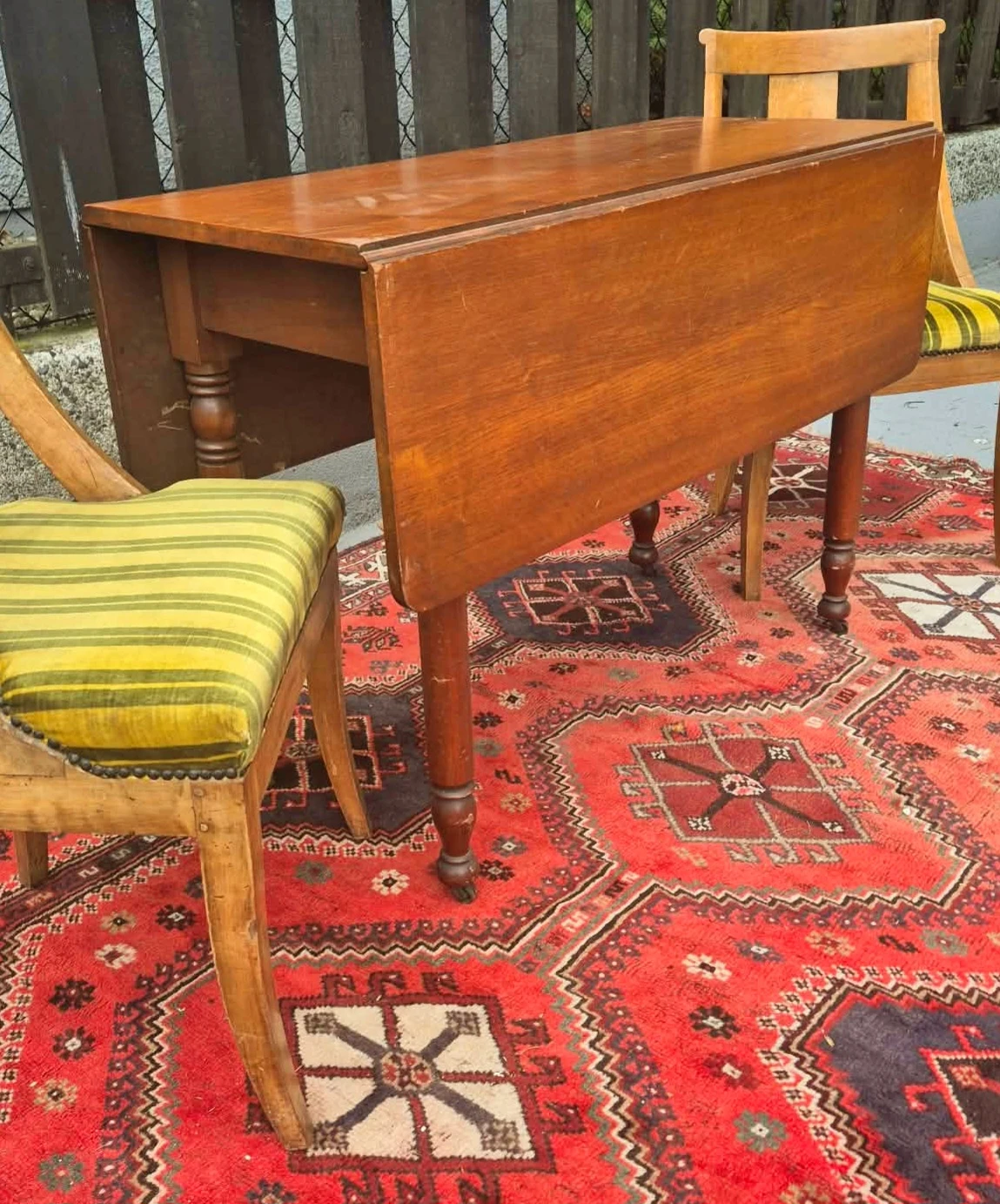 Antique Solid Walnut Drop Leaf Dining Table On Caster Wheels