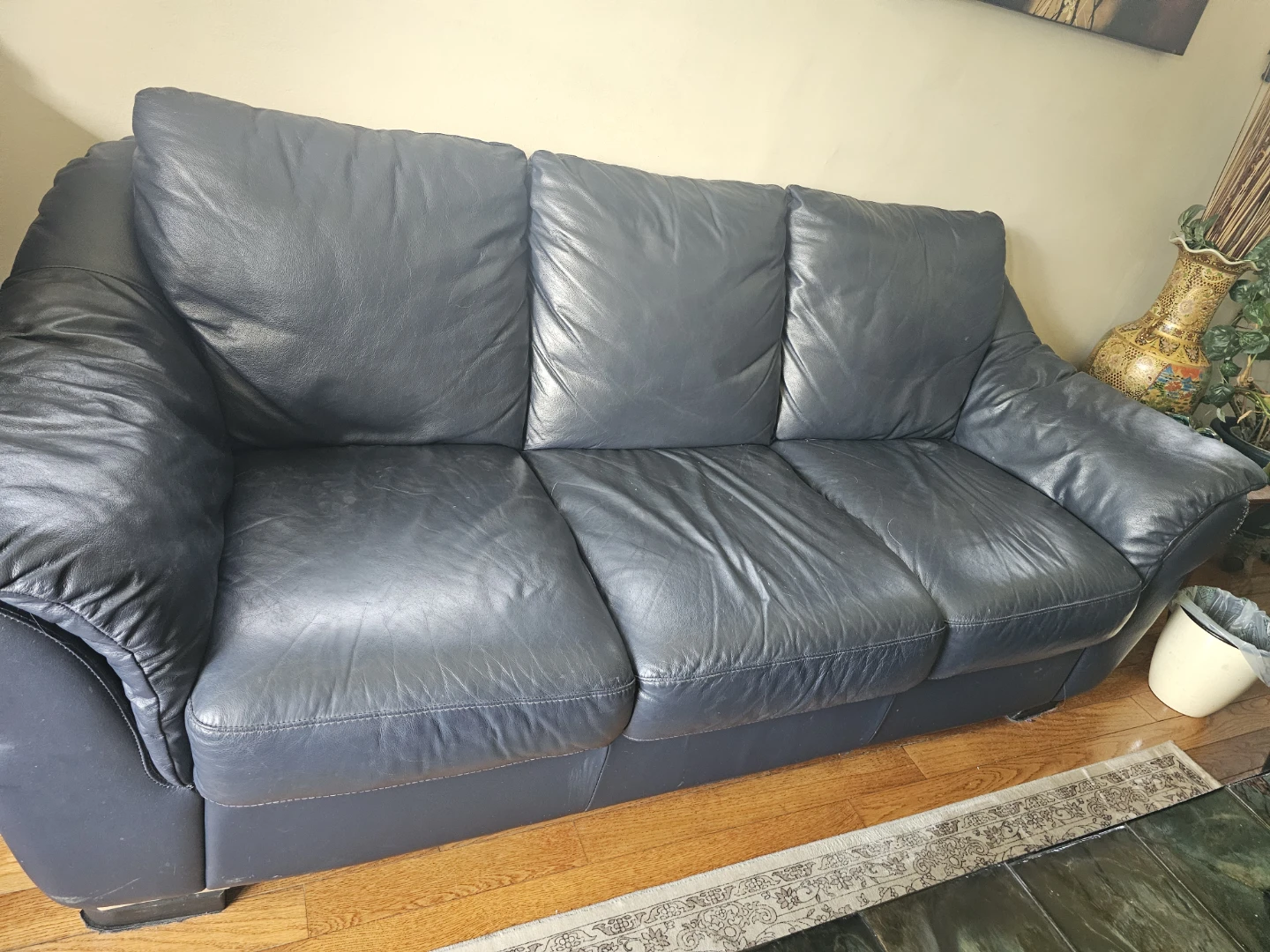Blue Leather Sofa and loveseat