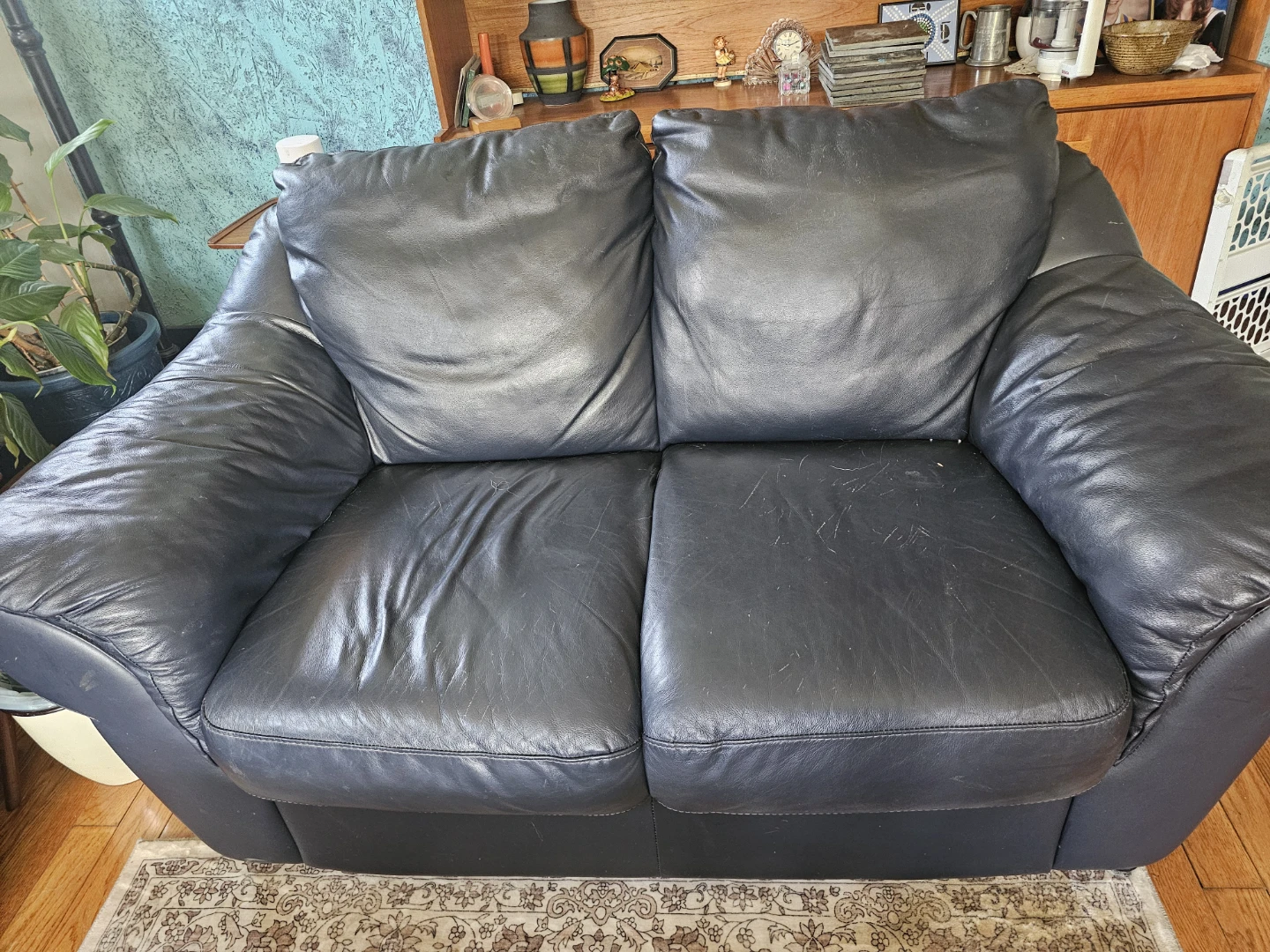 Blue Leather Sofa and loveseat - photo 2