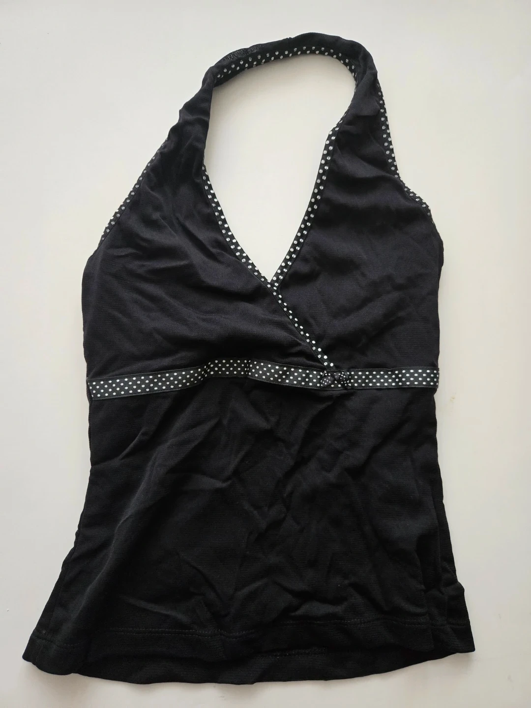 Black Halter Top with Polka Dot Trim - XXS to XS