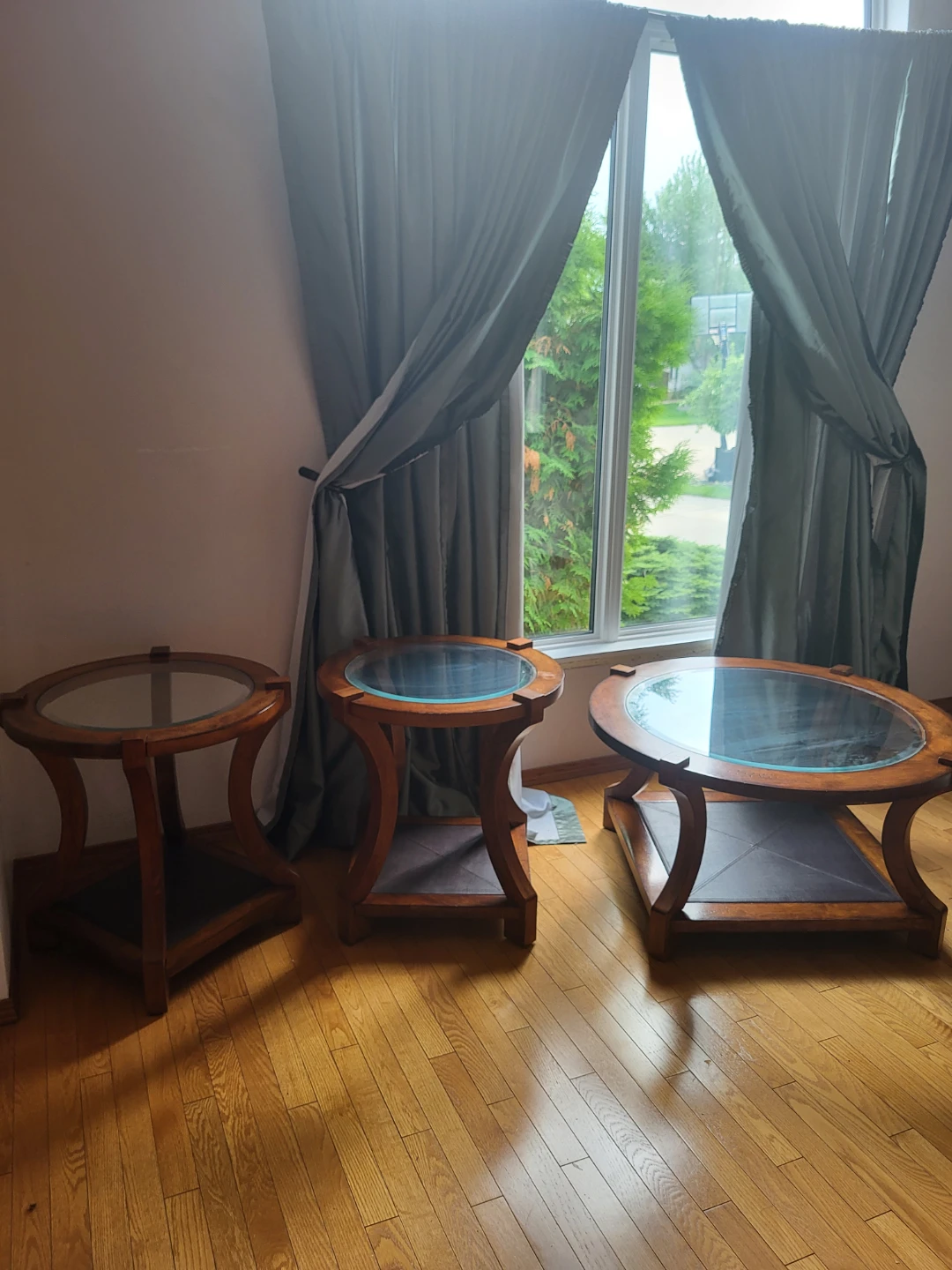 Set of 3 Wooden Side Tables with Glass Tops