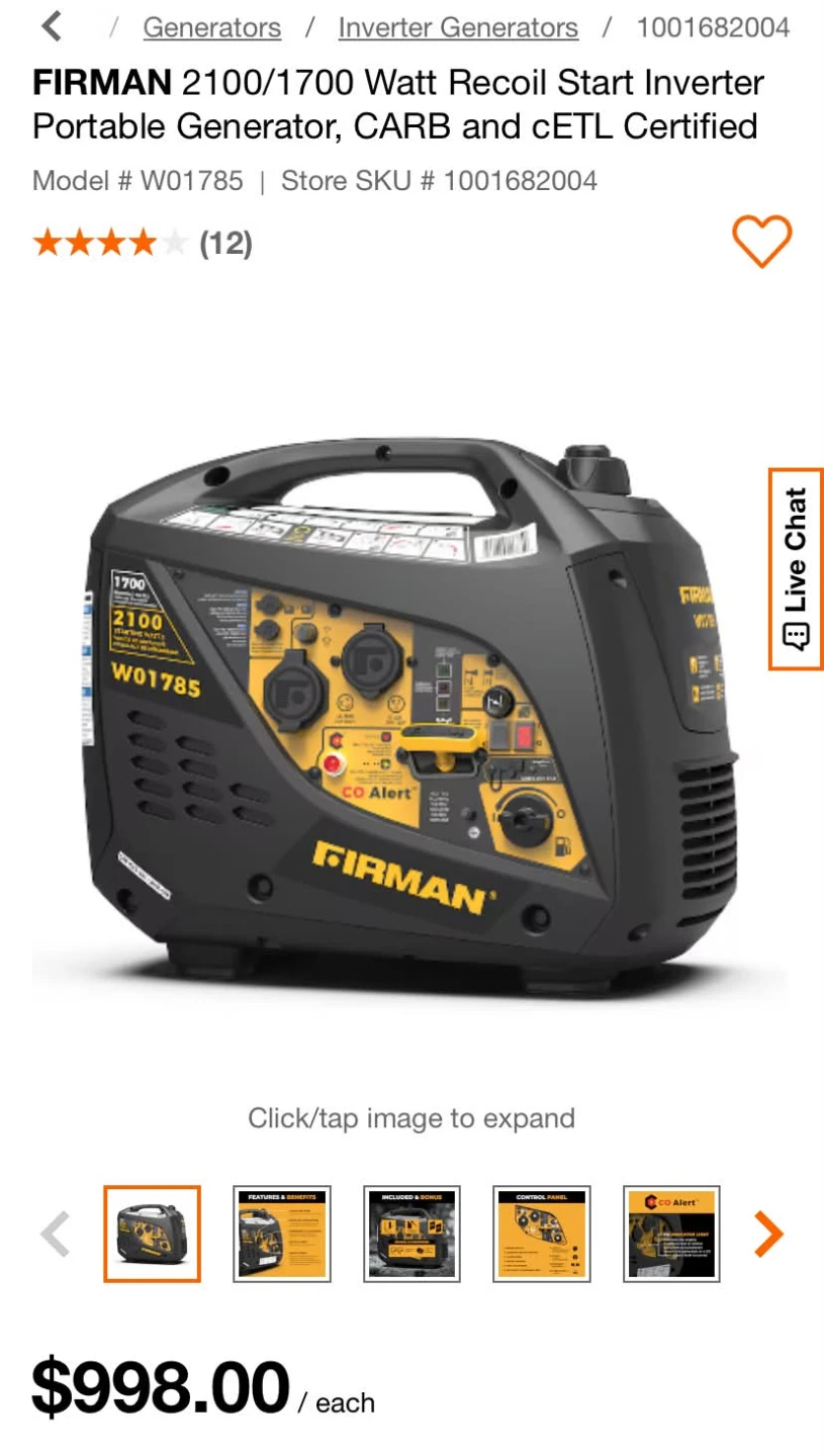 FIRMAN 2100/1700 Watt Portable Inverter Generator