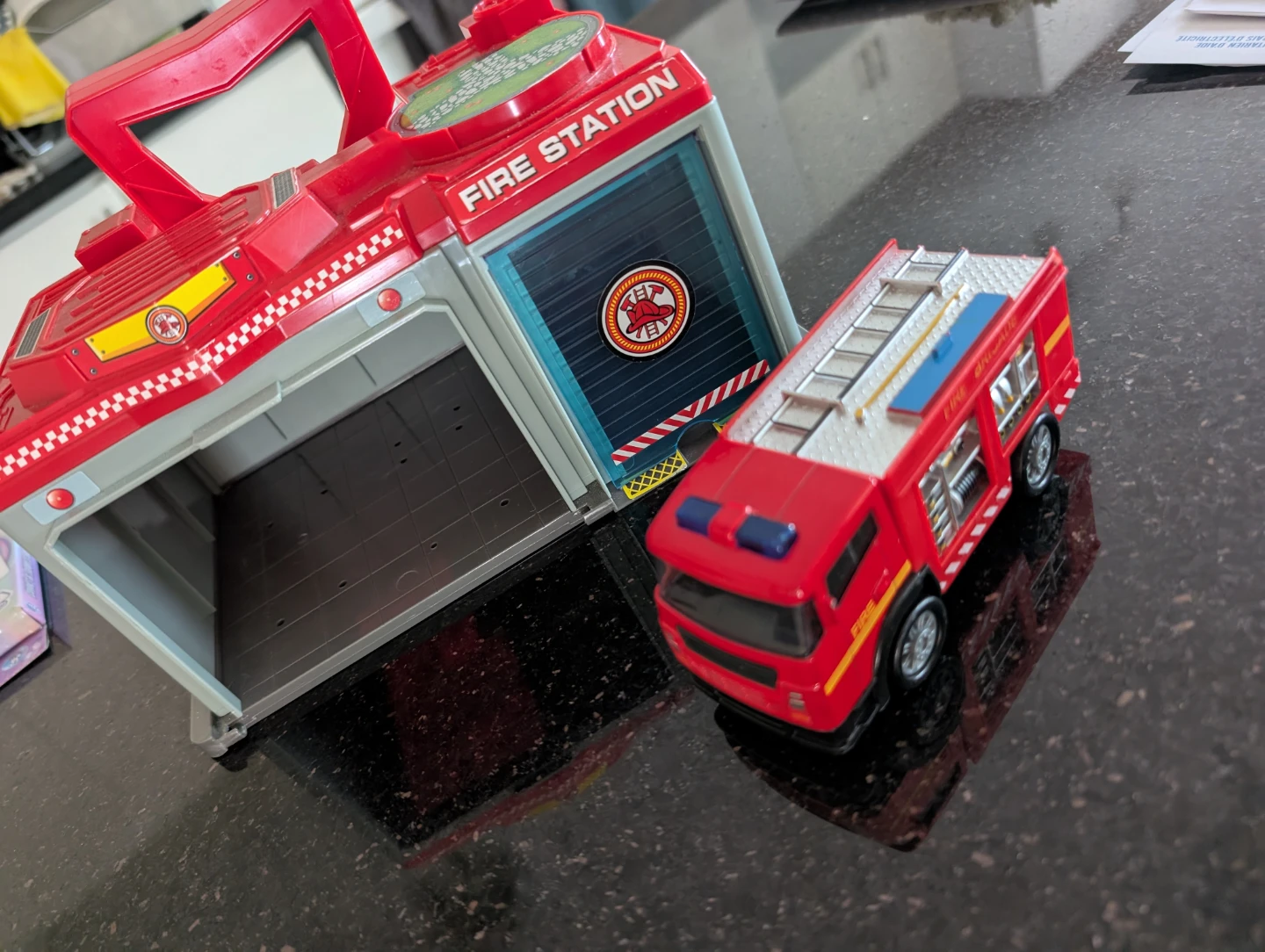 Toy Fire Station with Fire Truck with cart