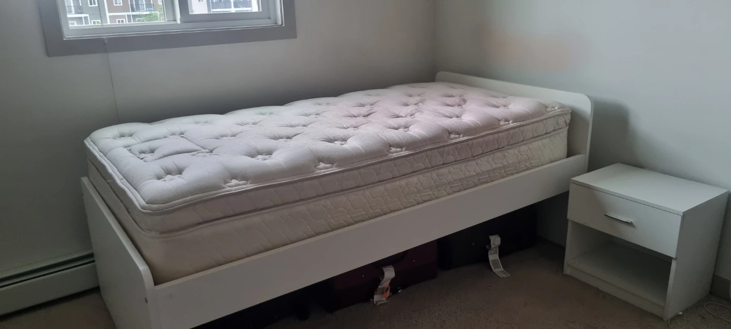 IKEA Single Bed with Spring Mattress & Matching White Side Table
