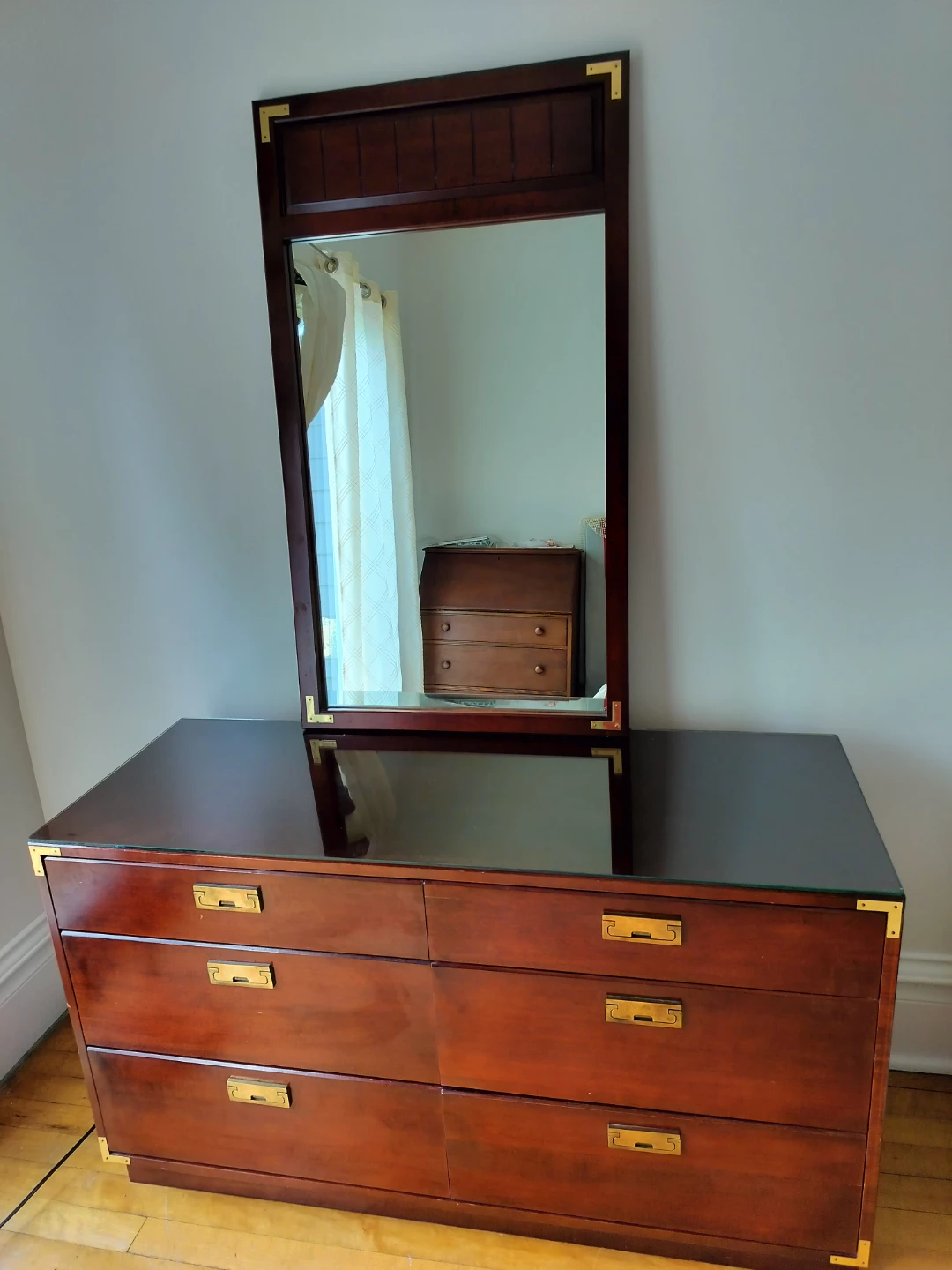 Vintage Campaign Style Dresser with Mirror