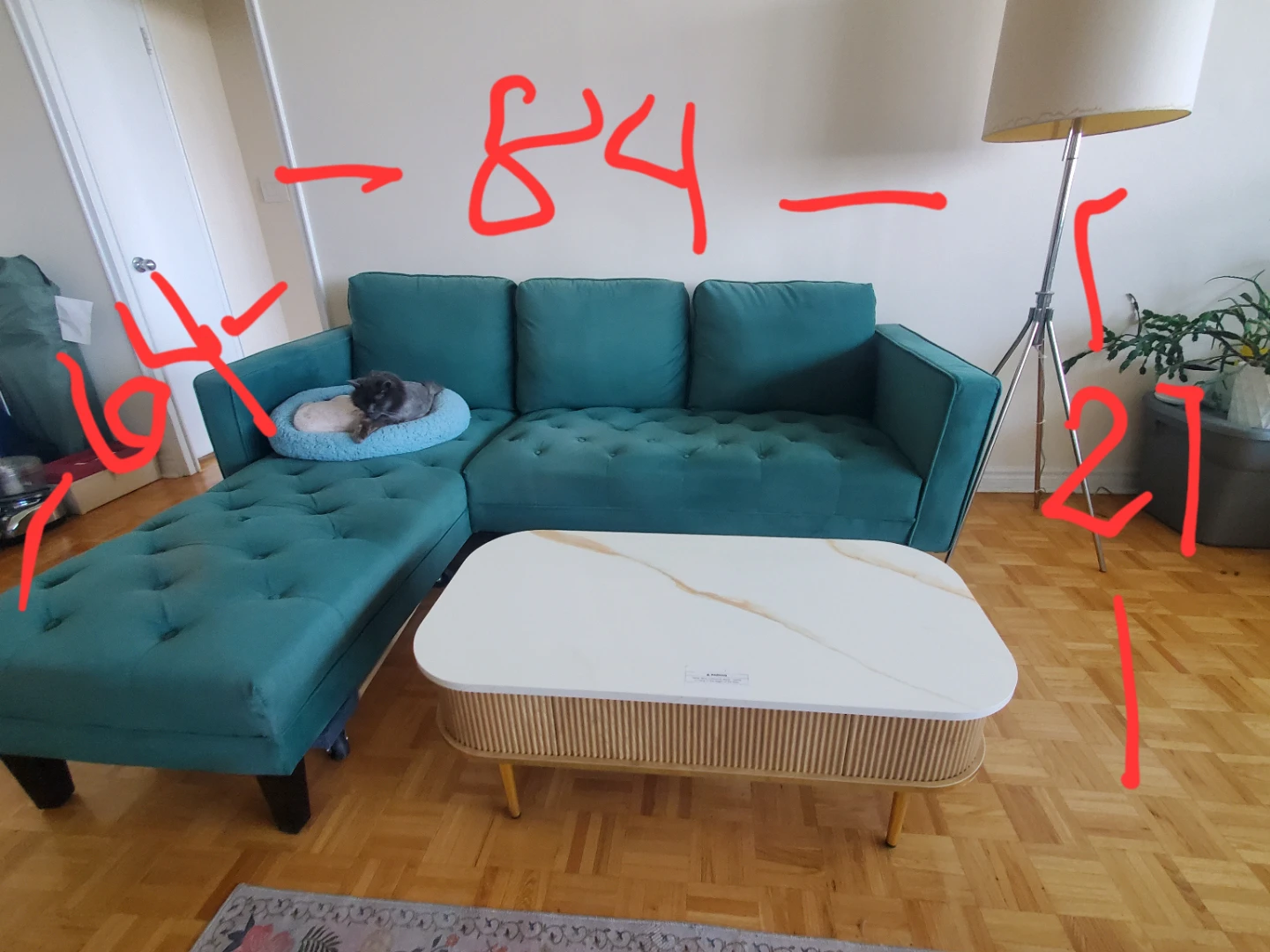 Teal Sectional Sofa with Chaise - photo 2