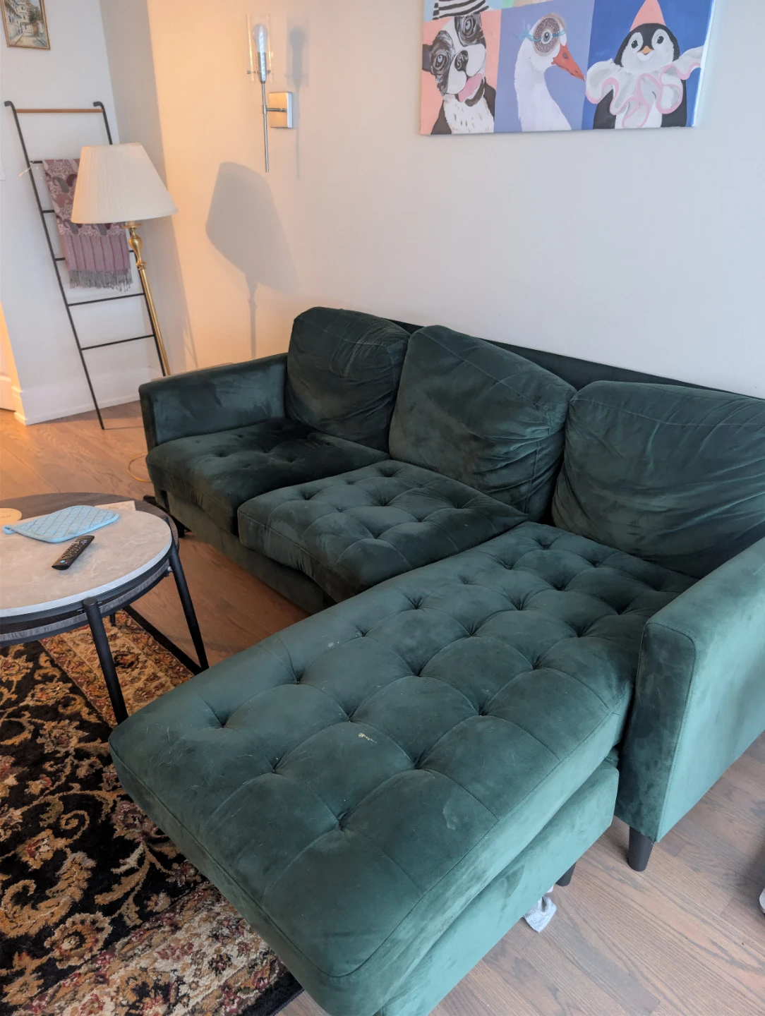 Deep Green Velvet Sectional Sofa with Chaise - photo 2