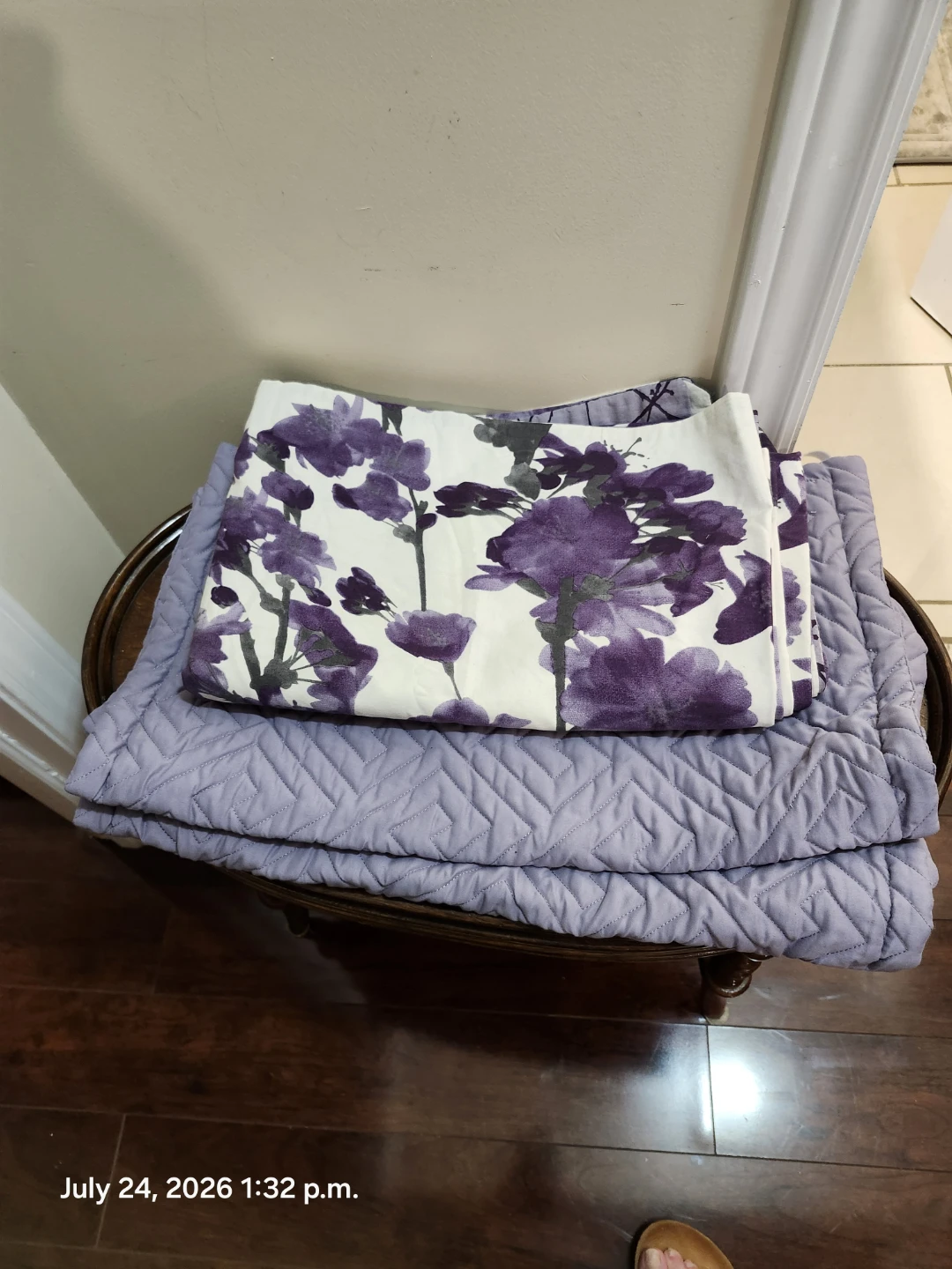 Queen size Purple Floral Duvet Cover &  Quilted Shams