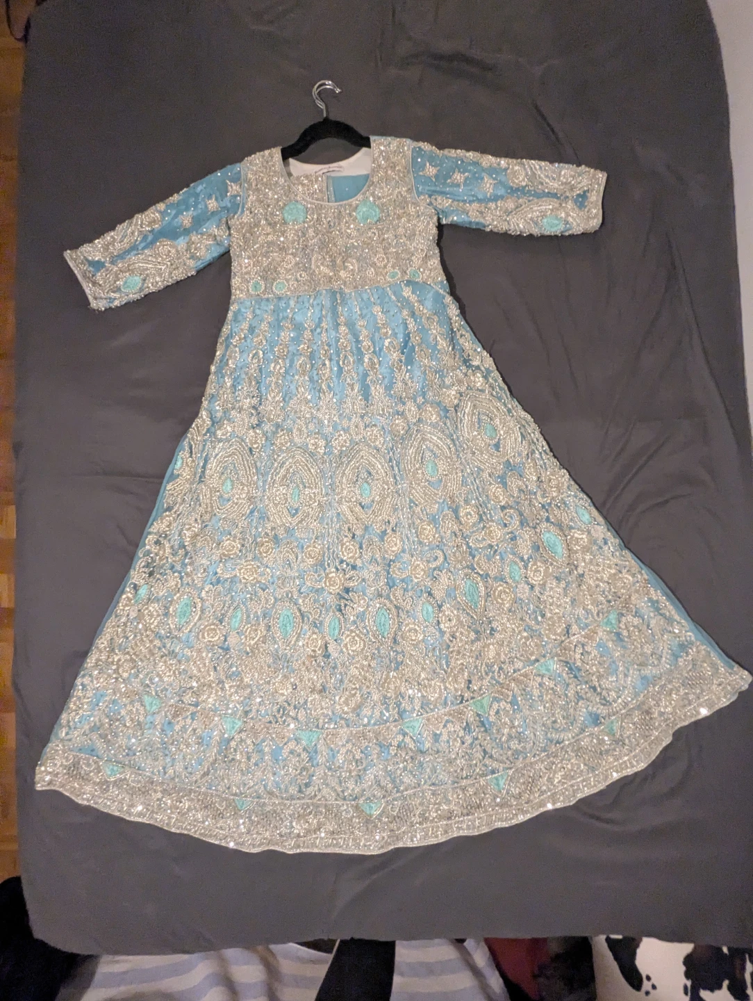 Pakistani/Indian Blue Pearl Embroidered Maxi Dress