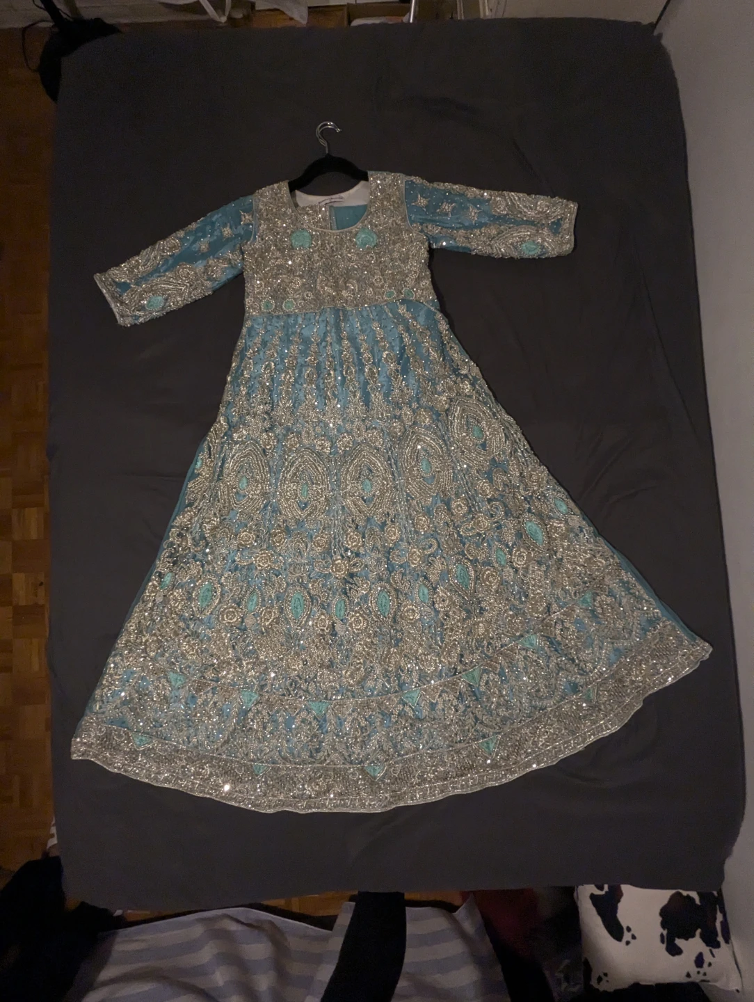 Pakistani/Indian Blue Pearl Embroidered Maxi Dress - photo 2