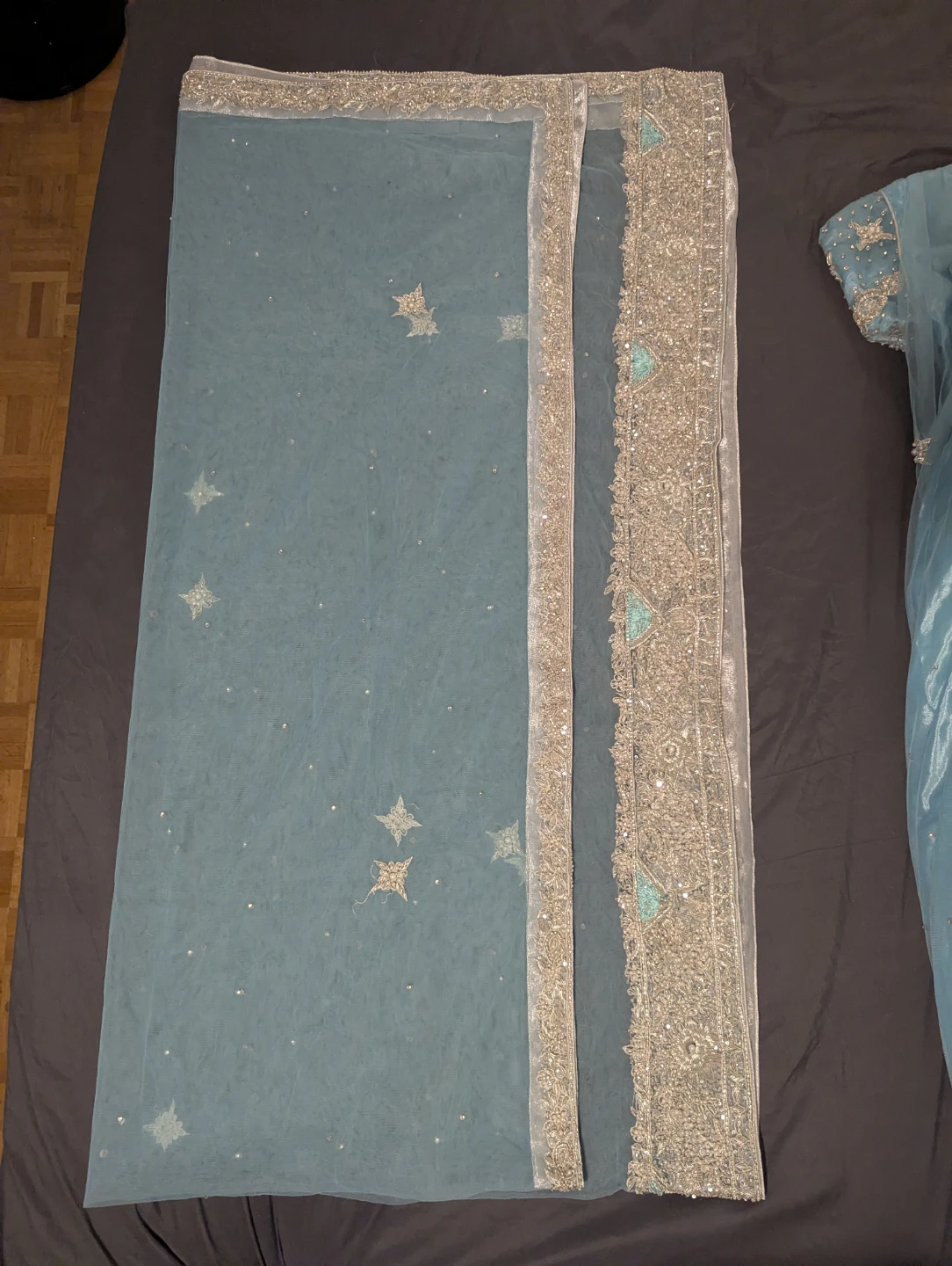 Pakistani/Indian Blue Pearl Embroidered Maxi Dress - photo 4