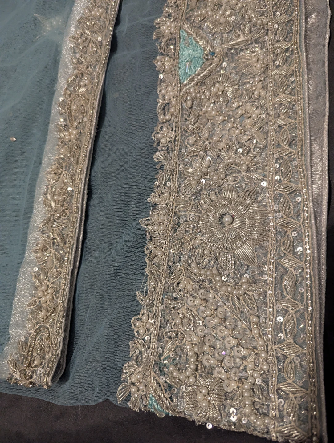 Pakistani/Indian Blue Pearl Embroidered Maxi Dress - photo 5