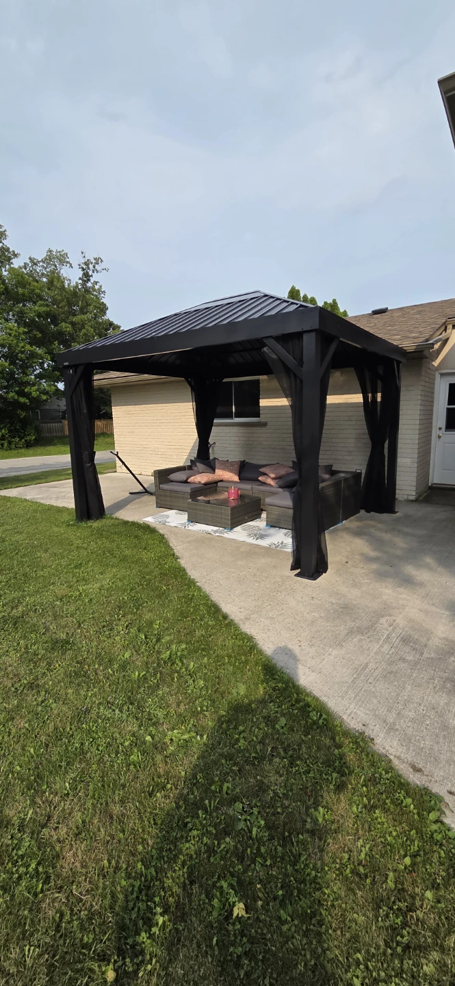 Gazebo with Rattan Sectional Sofa and Coffee Table