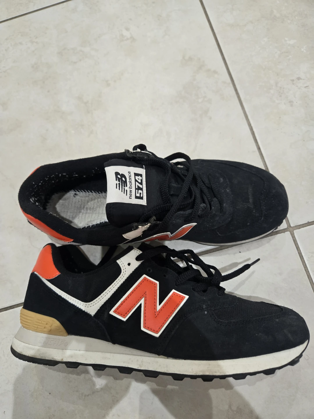 New Balance 574 Black Fire Red Shoes