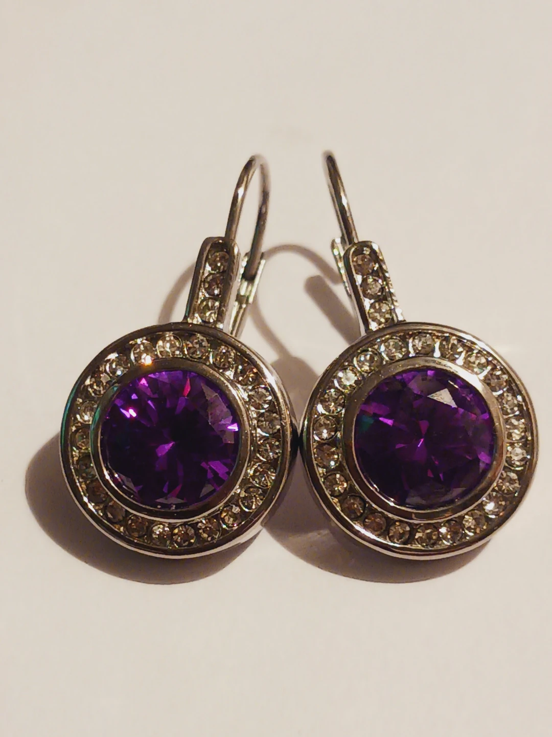 Elegant Silver Plated Amethyst Leverback Earrings - photo 3