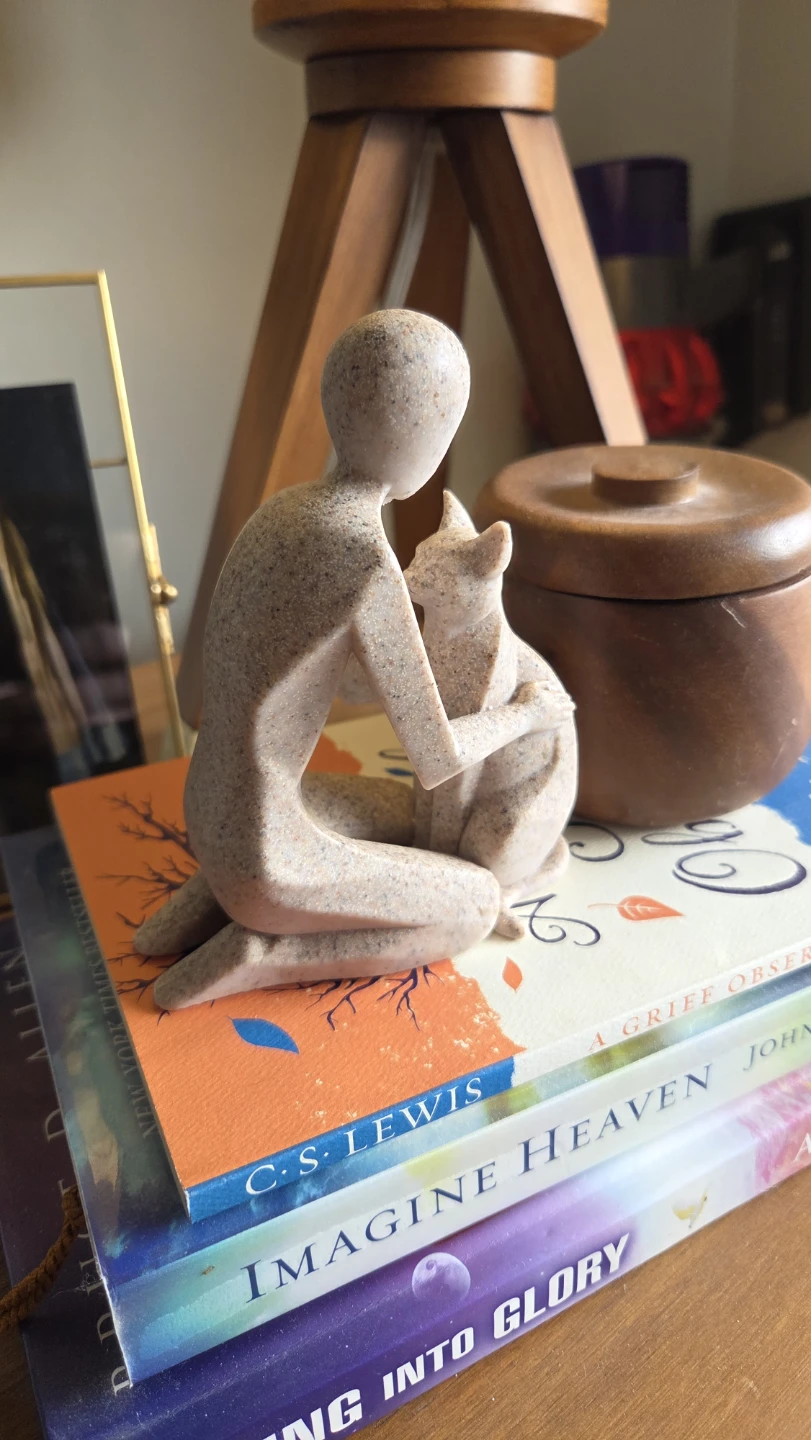 Human & Cat Sculpture – Stone-Finish Figurine *new - photo 2