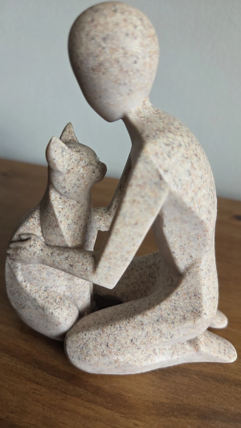 Human & Cat Sculpture – Stone-Finish Figurine *new - photo 3