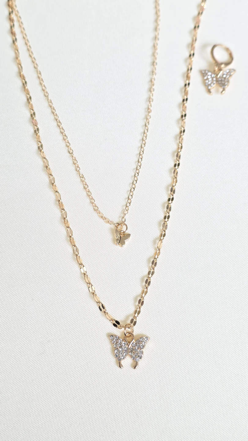 Gold butterfly necklace and earrings set