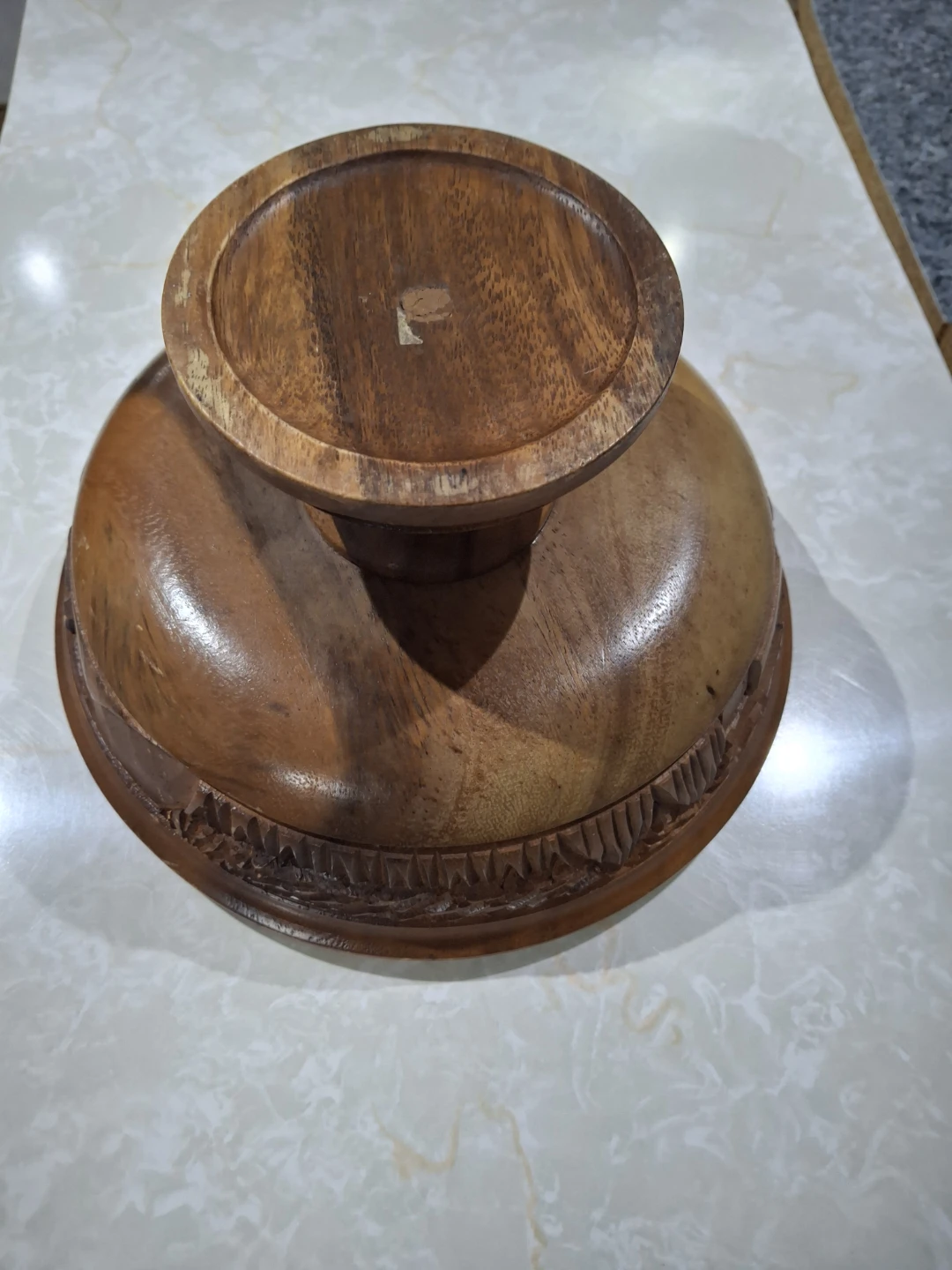 Carved Wooden Pedestal Fruit Bowl - photo 2