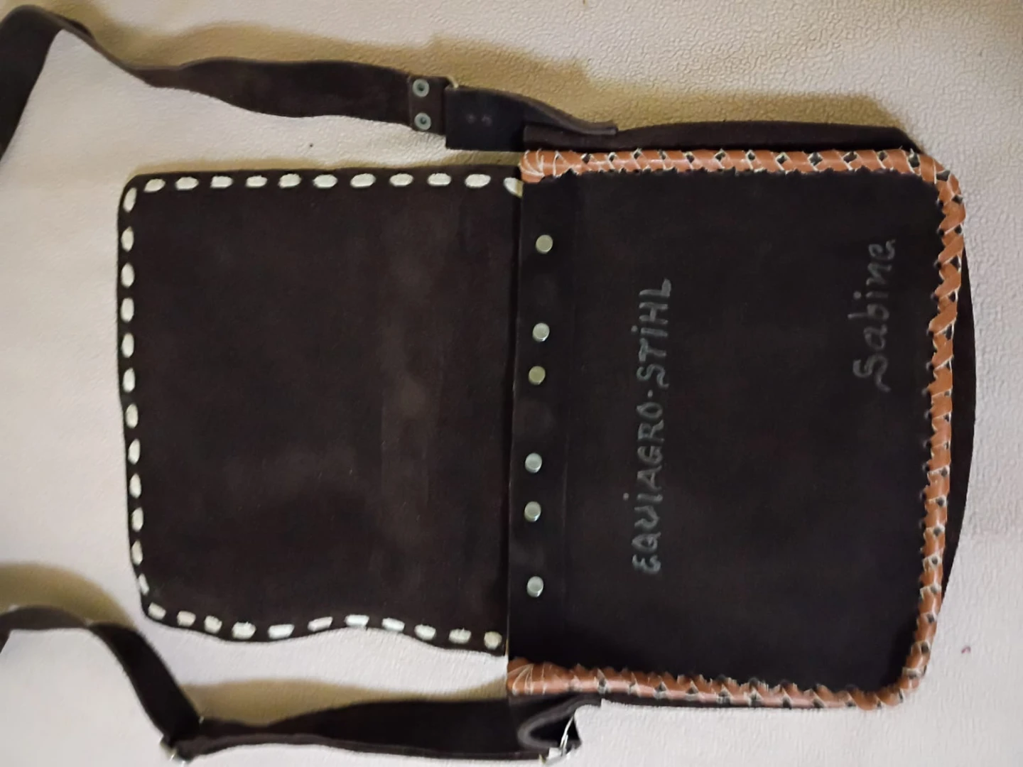 Brown Leather Satchel Bag with Stitched Edging - photo 2