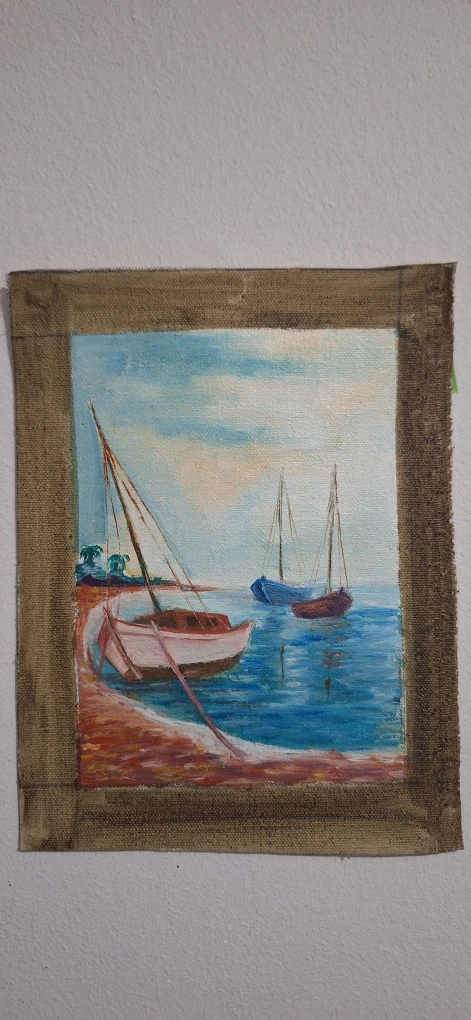 Oil Painting of Sailboats on the Water
