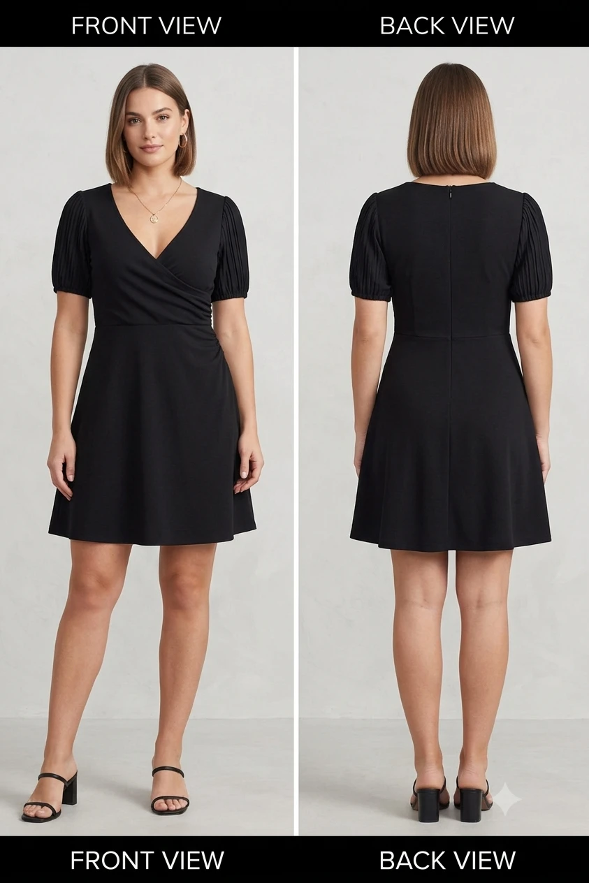 Black V-Neck Wrap Dress - Arden
