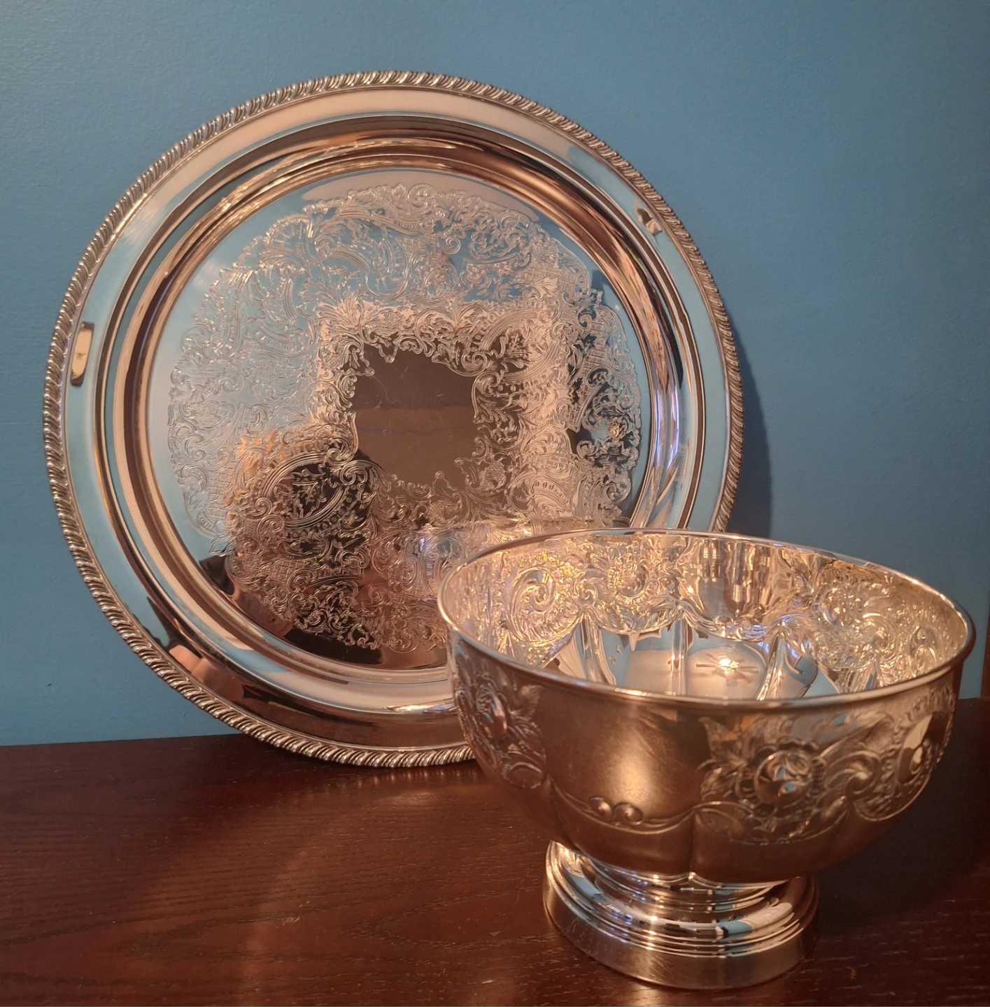 Rogers Silver Plated Serving Tray and Footed Bowl