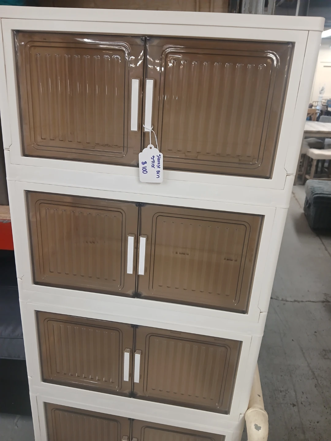 White 4-Tier Storage Cabinet with Brown Doors