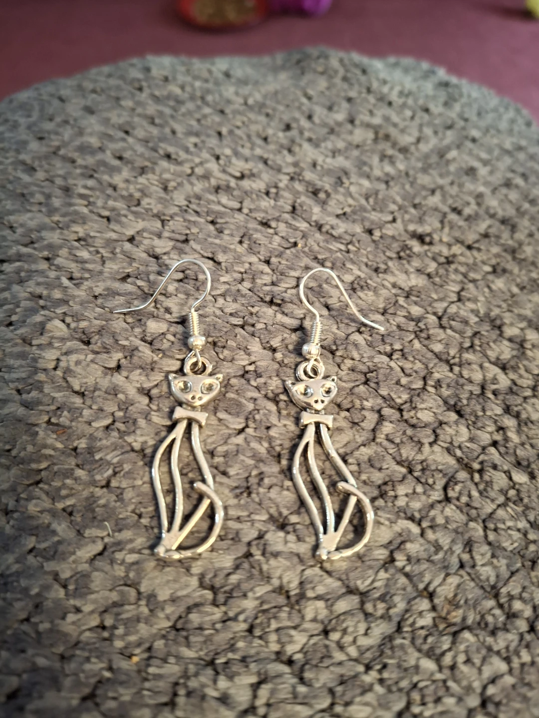 Silver Cat Earrings
