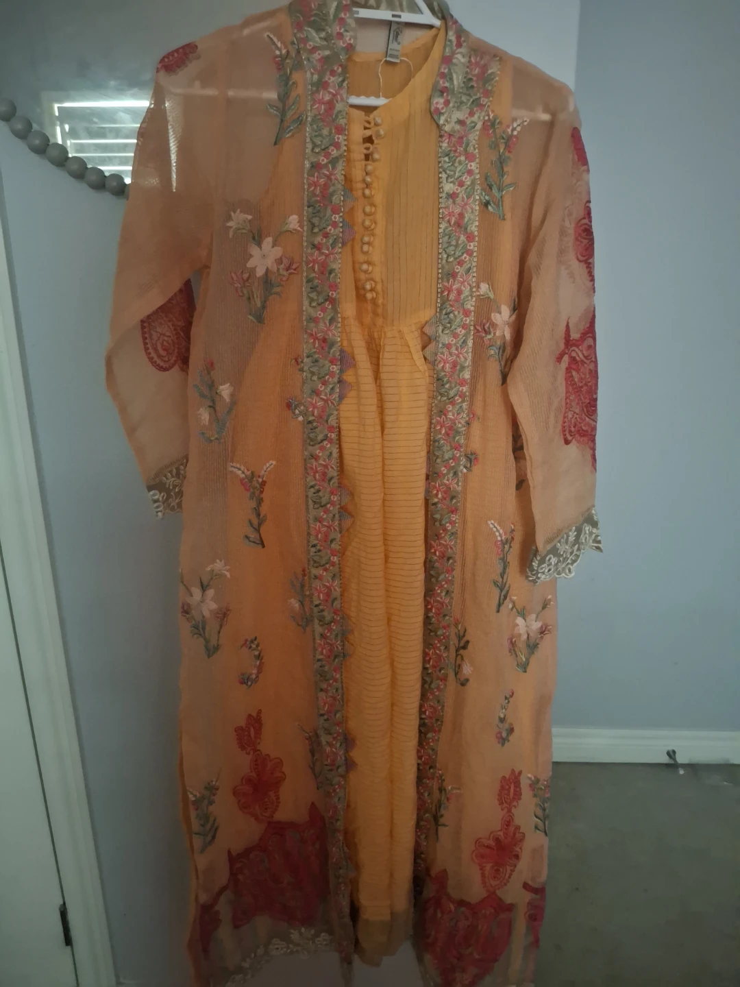 Ethnic Outfitters Peach Embroidered Pakistani Suit - Size Small