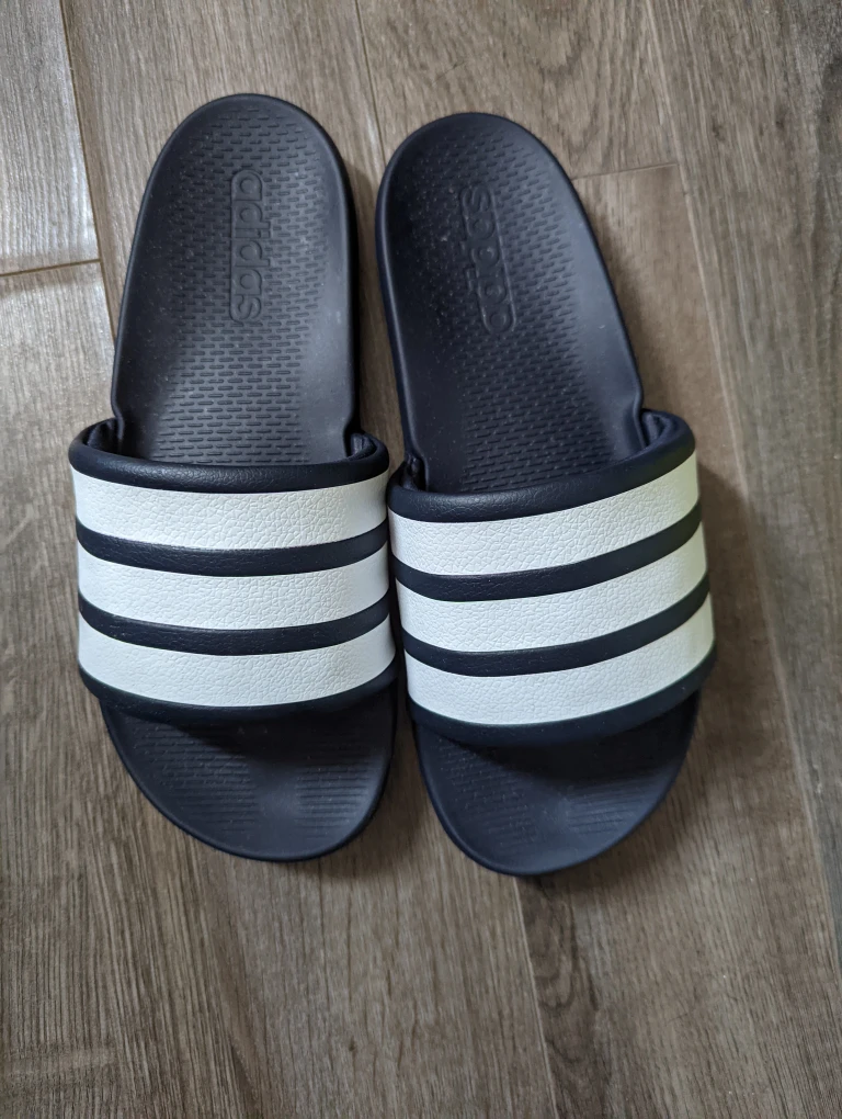Adidas dark blue and white sandals worn twice