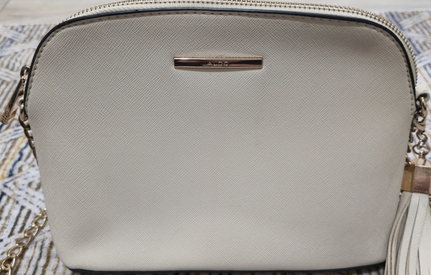 ALDO Cream Faux Leather Crossbody Bag with Tassel