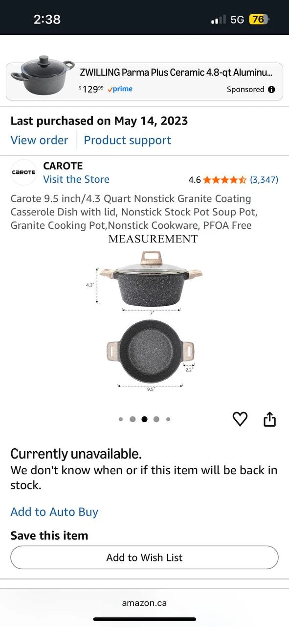 4.3quart CAROTE granite coating non-stick stock pot with Lid - photo 4