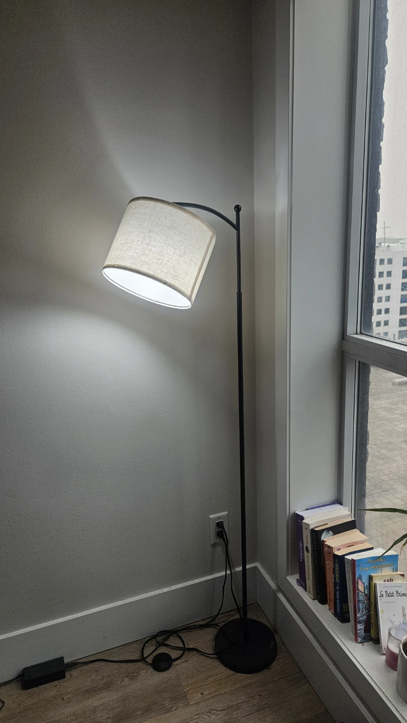 Black Arc Floor Lamp with Linen Shade - photo 2
