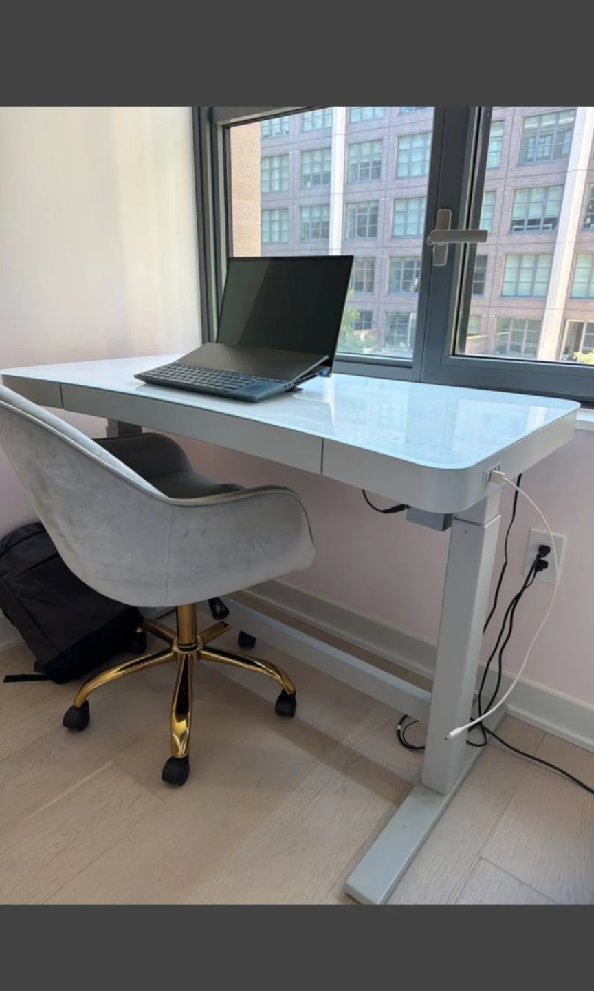 (FREE DELIVERY) White Standing Desk with Built-in USB Ports