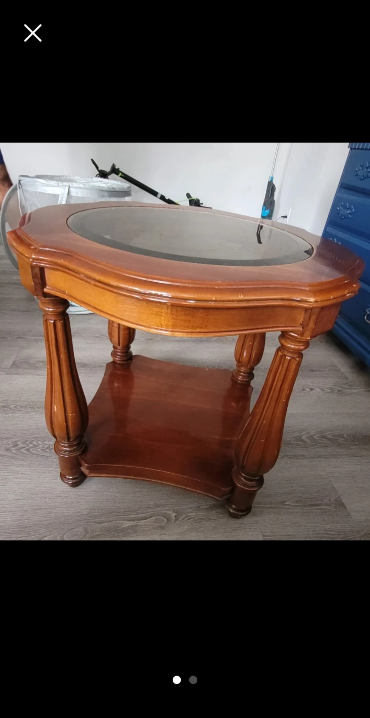 Wooden End Table with Glass Top - photo 3