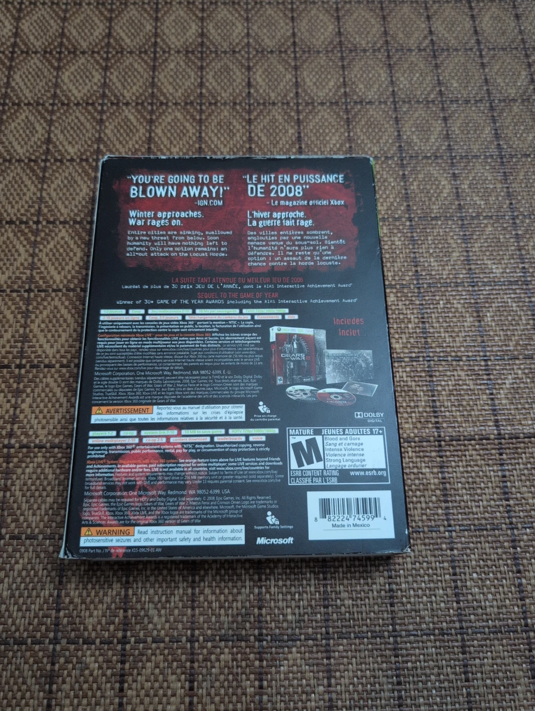 Gears Of War 2 Limited Edition CIB Bilingual French Booklet - photo 2