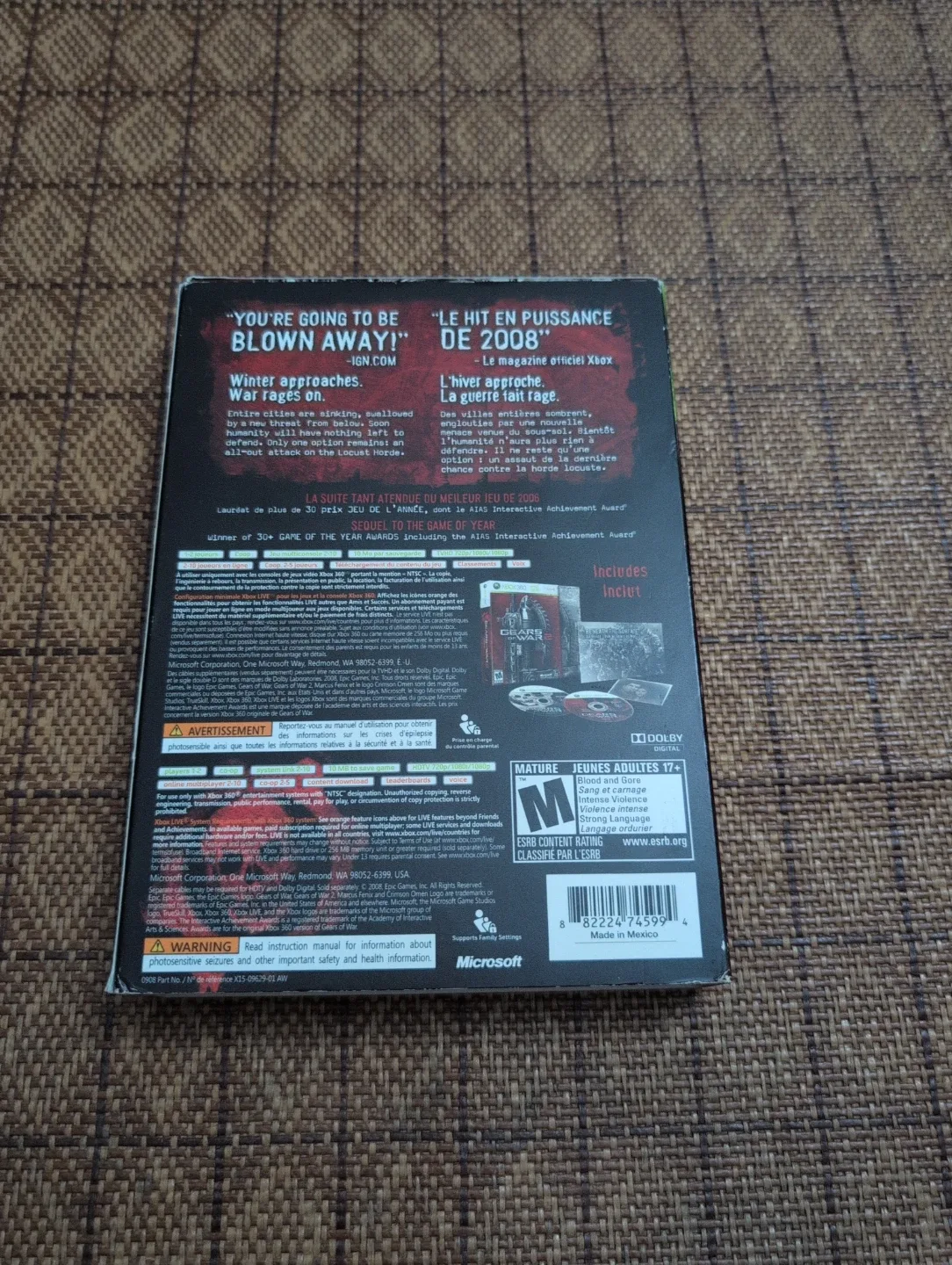 Gears Of War 2 Limited Edition CIB Bilingual French Booklet - photo 2