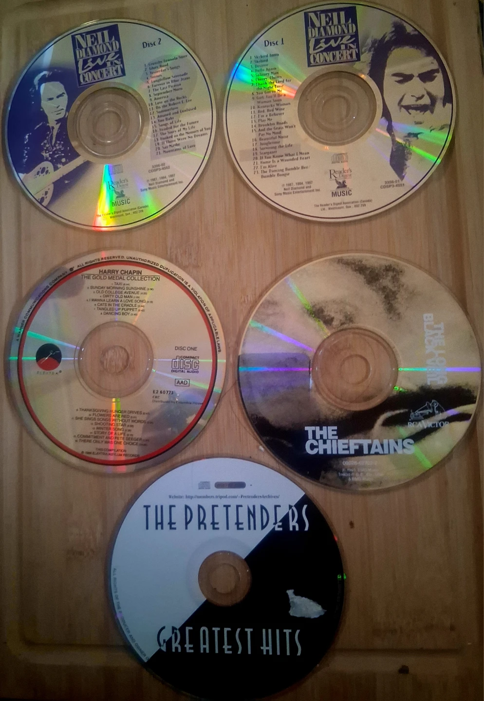 4MusicCDs:NeilDiamond,HarryChapin,TheChieftains,ThePretenders