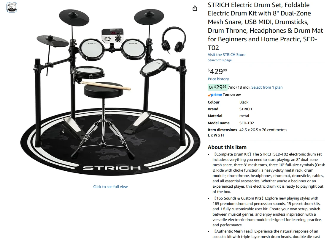Electric Drum Set, Foldable Drum Kit SED-T02 - photo 2