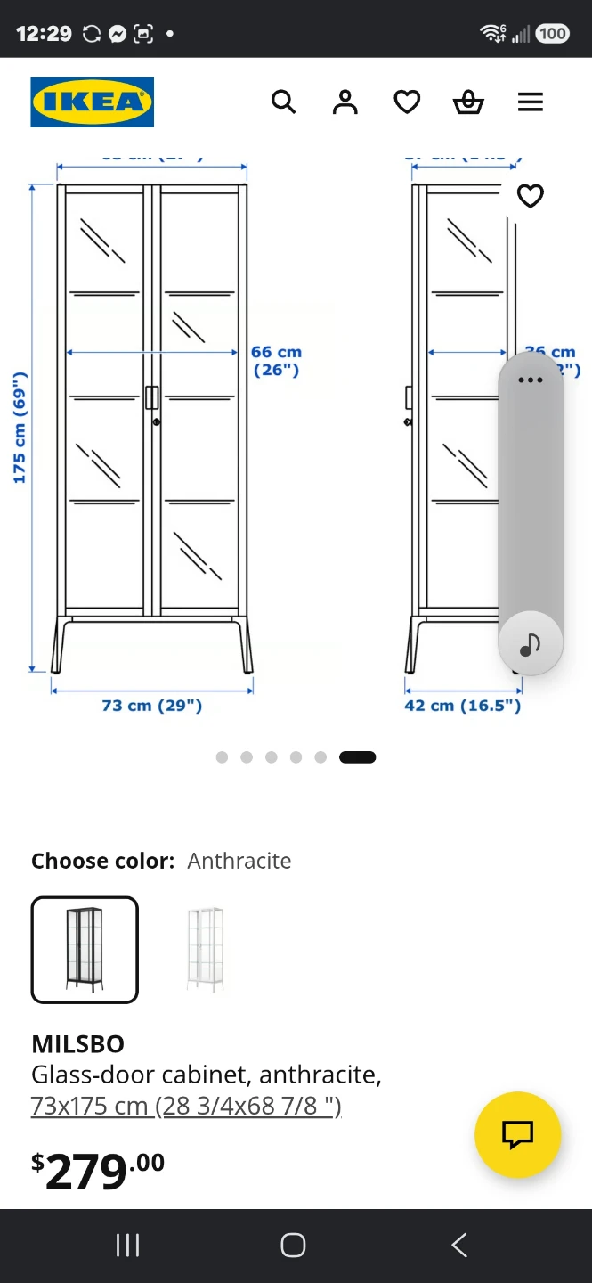 IKEA MILSBO Glass-Door Cabinet - Anthracite