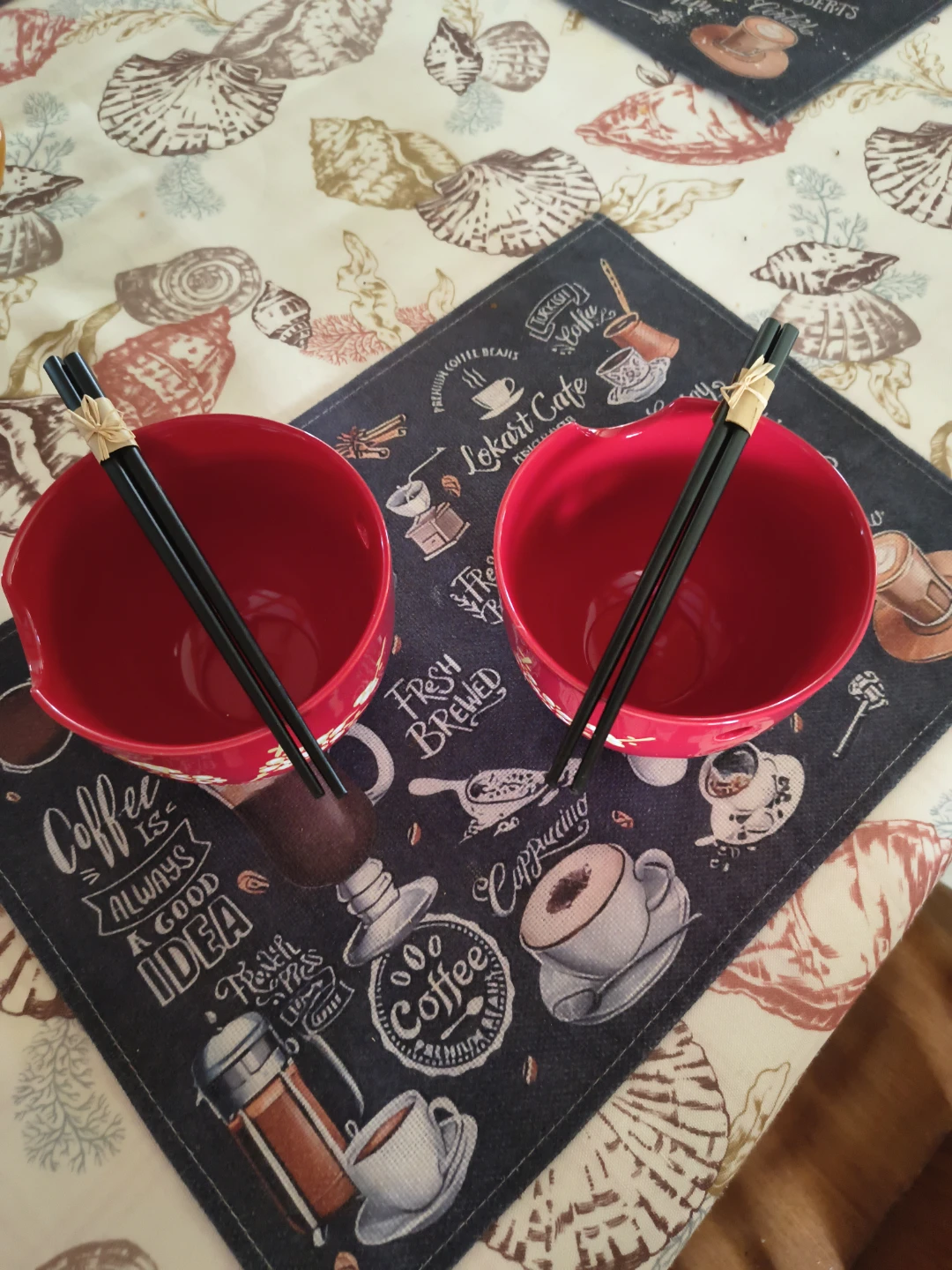 Red Ceramic Bowls with Chopsticks - photo 2