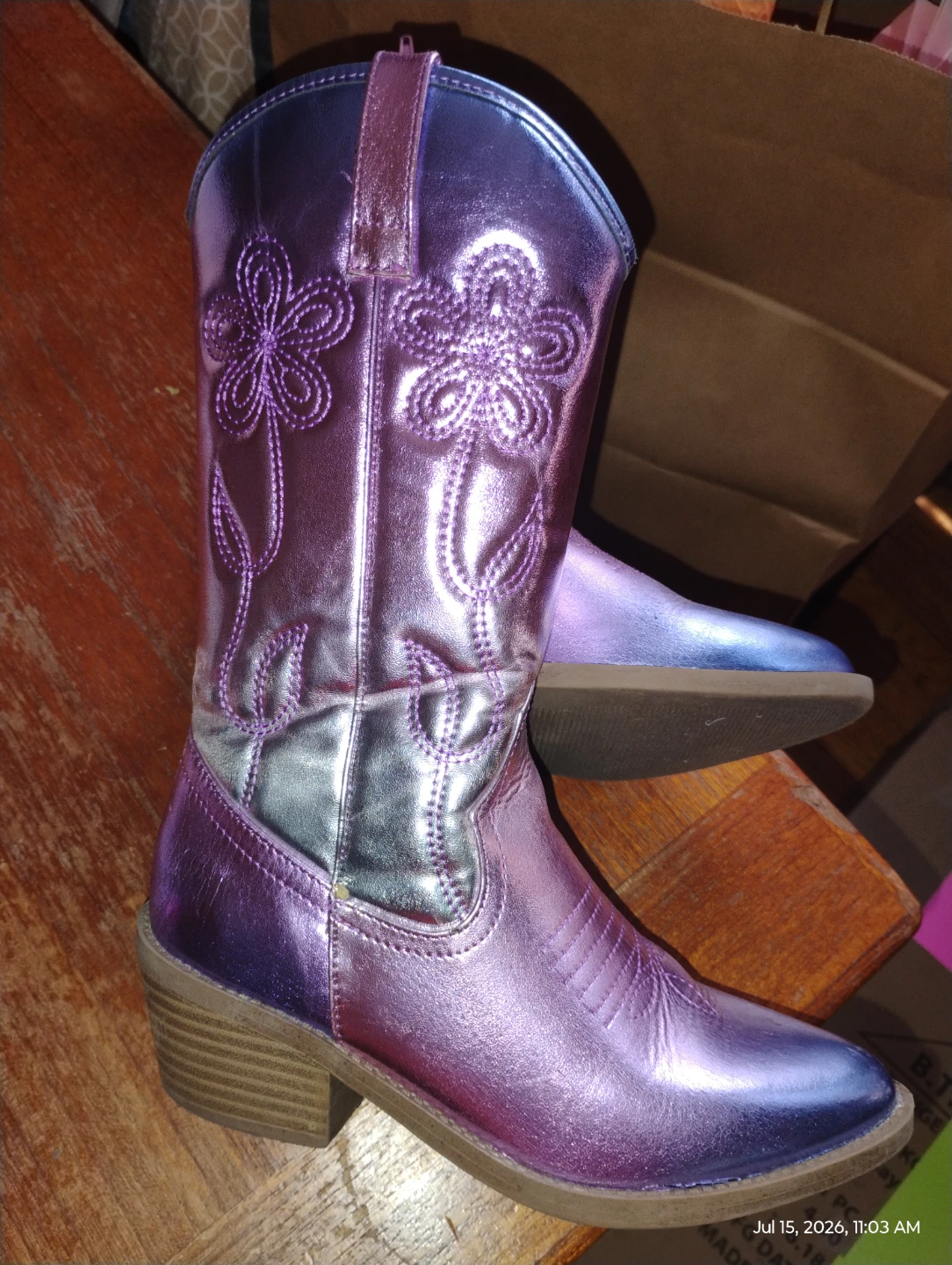 Metallic Purple Cowgirl Boots Size 4 - photo 2
