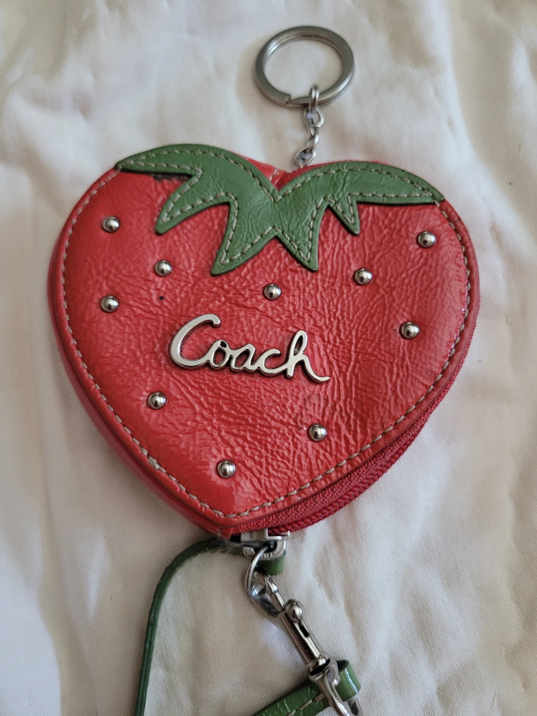 Coach Strawberry Heart Coin Purse Keychain