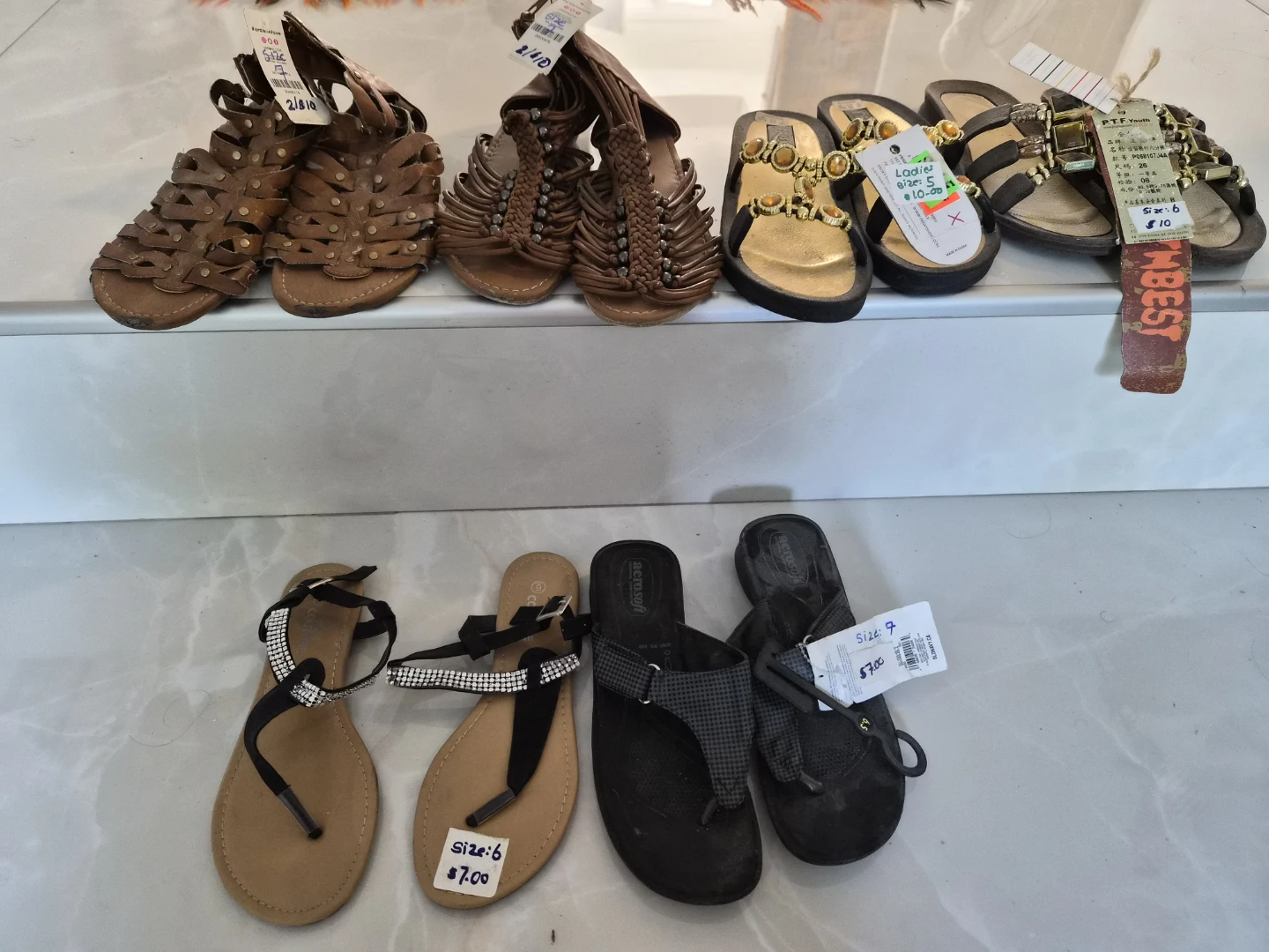 Brown Gladiator Sandals & Black Flip Flops
