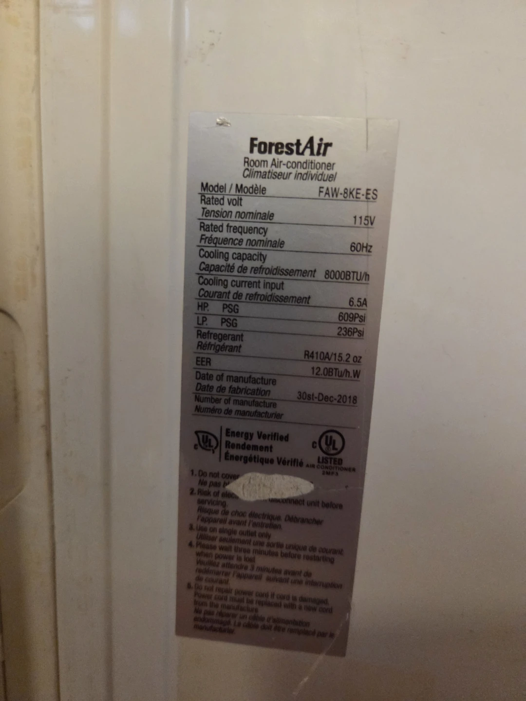 ForestAir FAW-8KE-ES Room Air Conditioner - photo 2