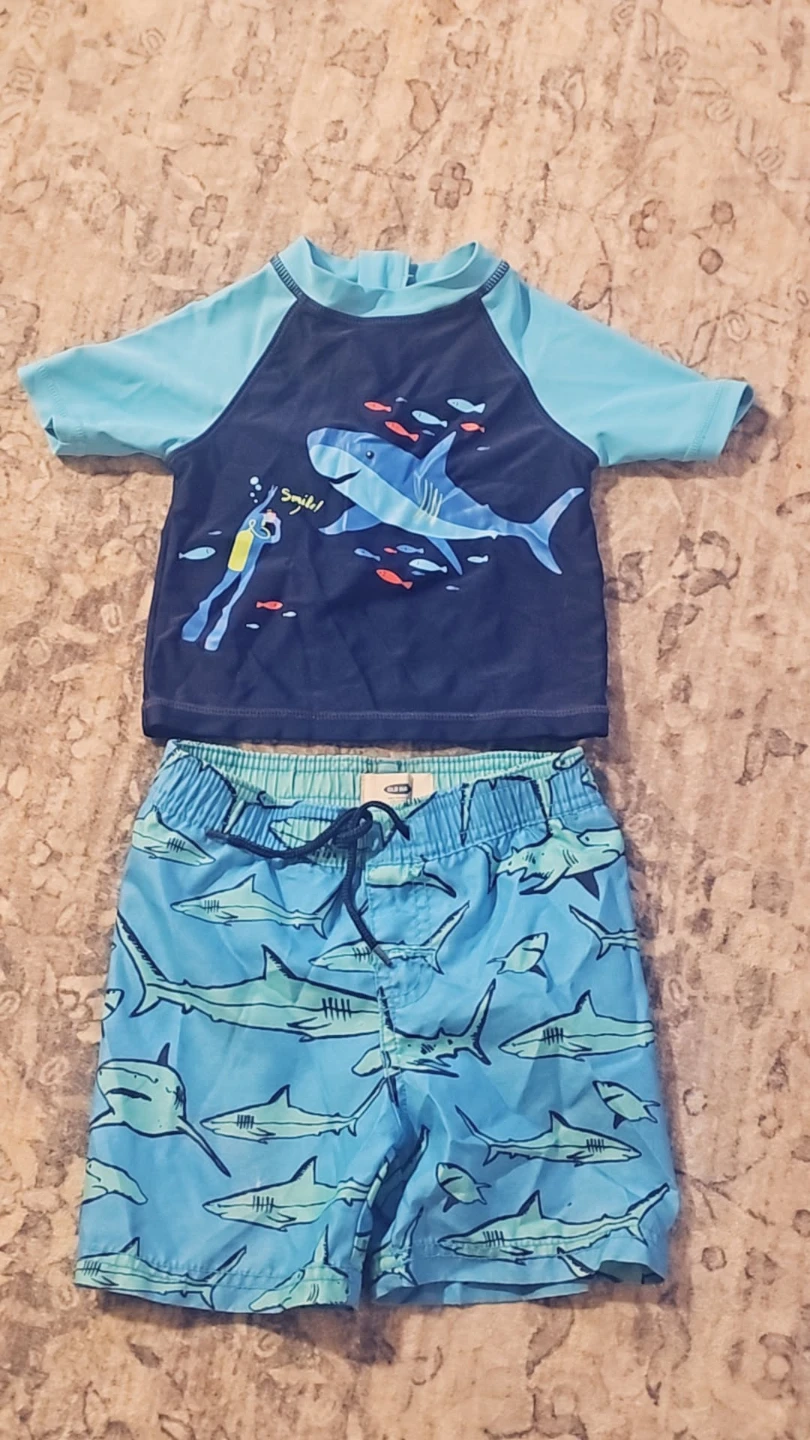 Old Navy Shark Rash Guard Swim shorts and Joe fresh top Set