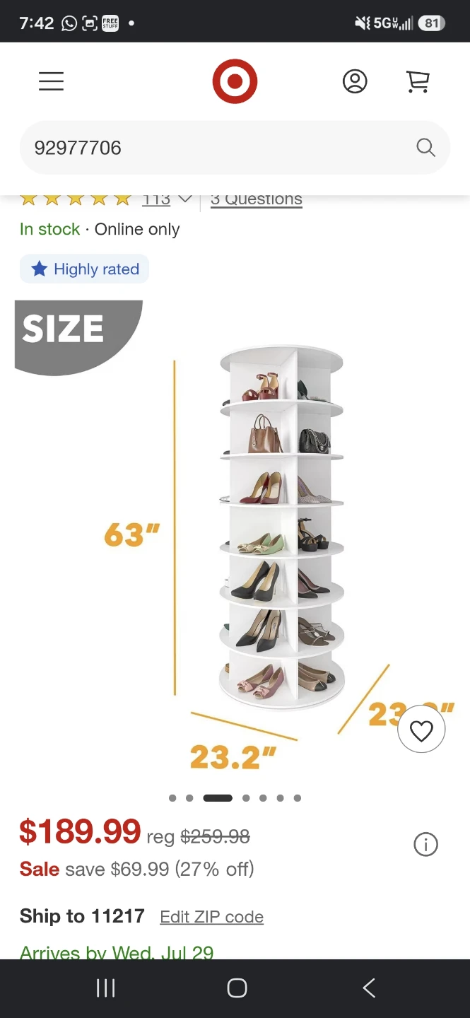 7 Tier Rotating Shoe Rack Tower, White