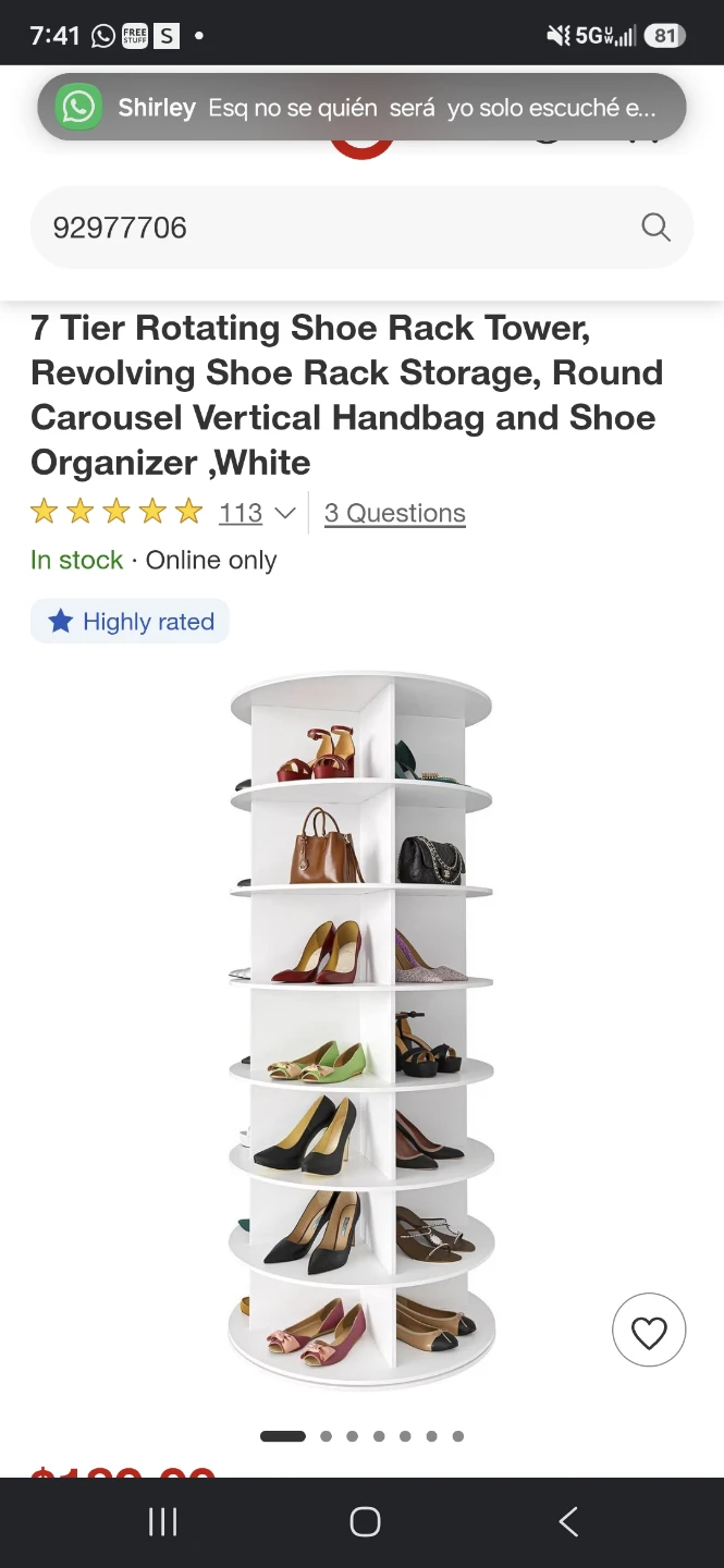 7 Tier Rotating Shoe Rack Tower, White - photo 2